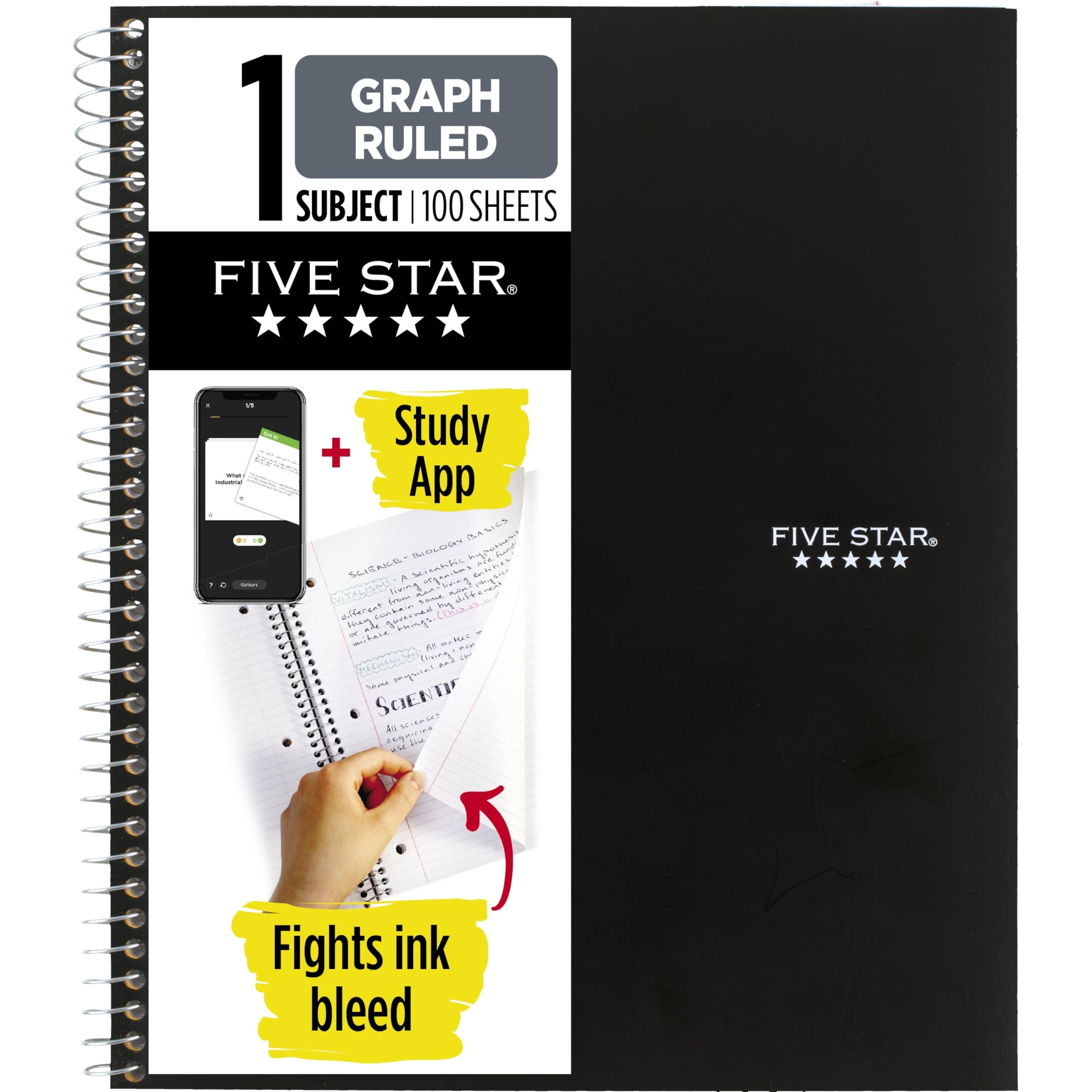Five Star Spiral Notebook Study App 1 Subject 8 1 2 In X 11 In Black EBay