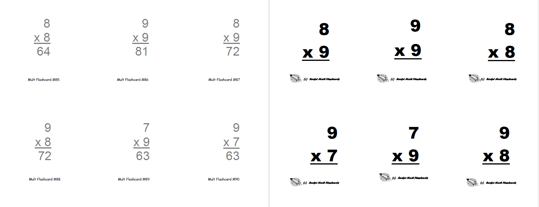 Flashcards Print Yourself Rocket Math