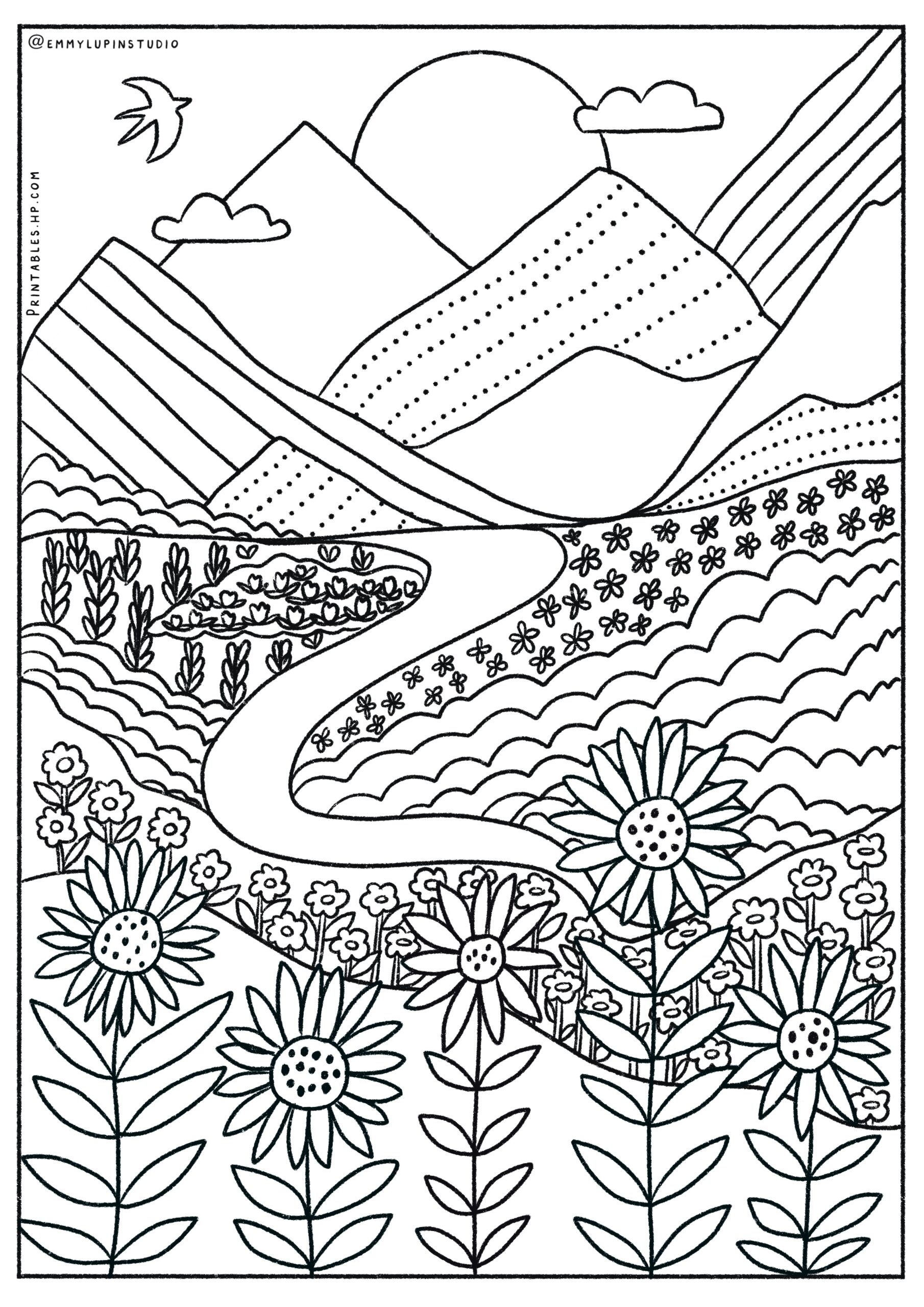 Floral Mountain Landscape Printables Free Coloring Pages Learning Worksheets HP Official Site