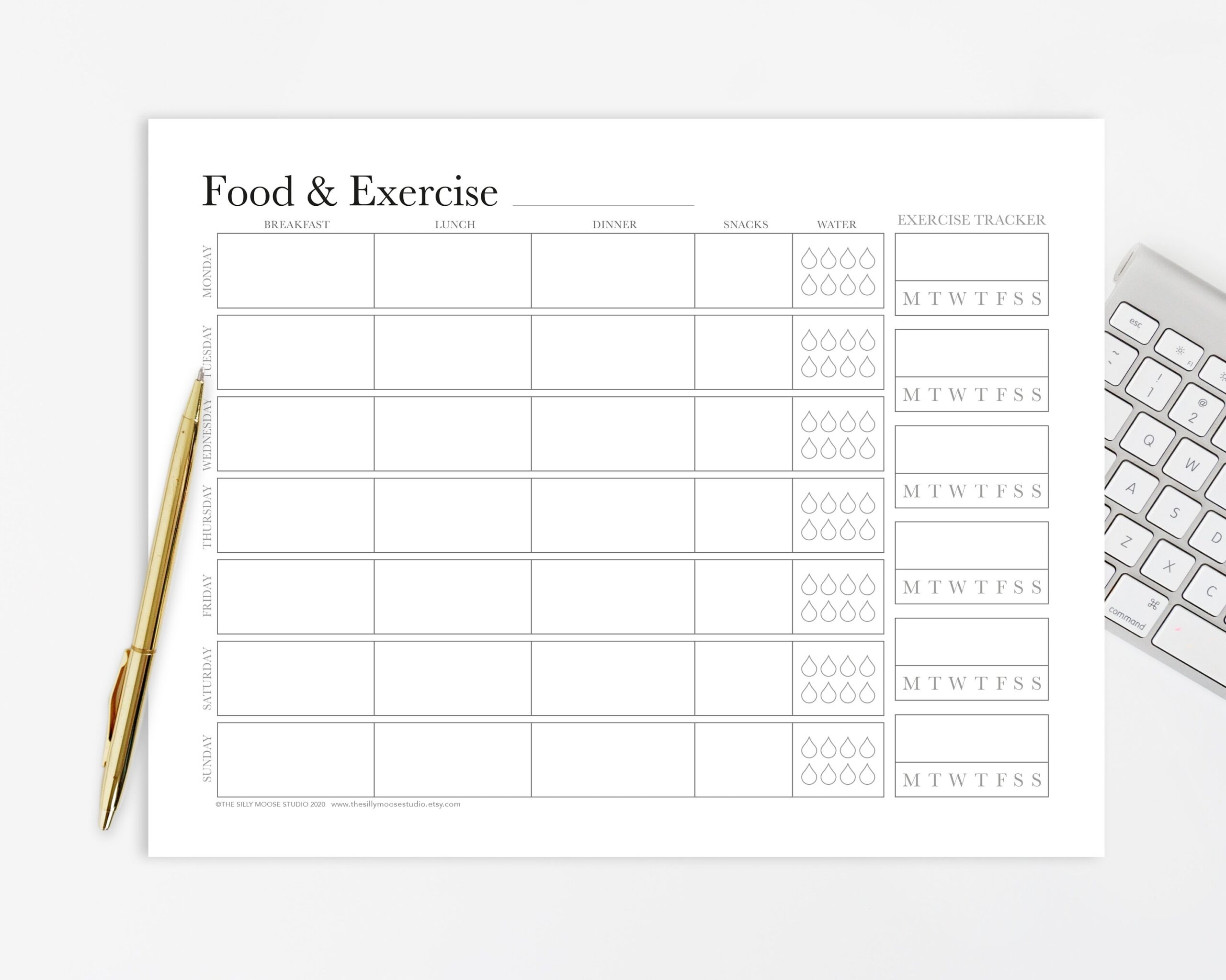 Food Journal Printable Landscape Diet Meal Planner Exercise Tracker Weekly Health Fitness Log Healthy Eating Instant Download PDF Etsy