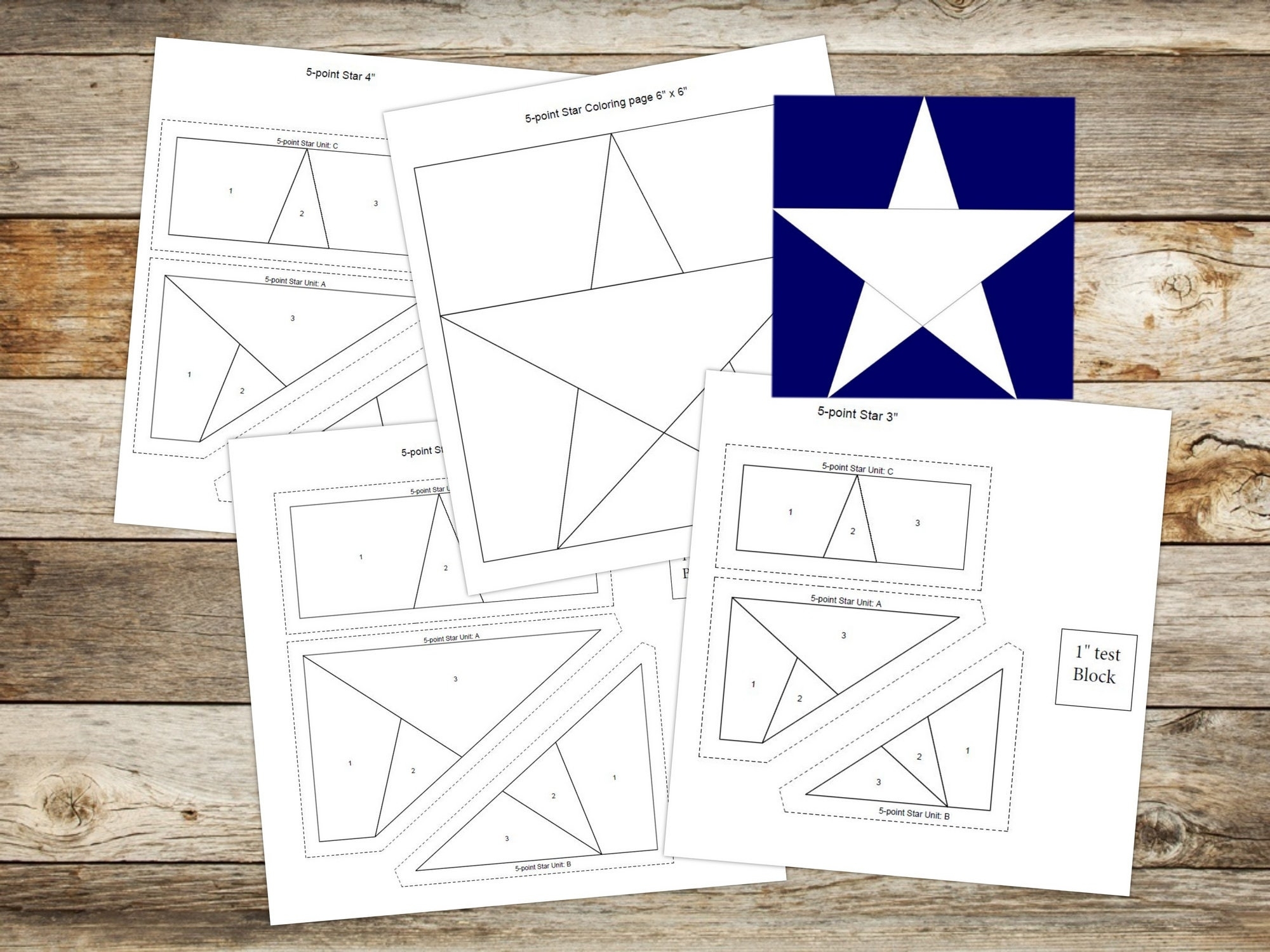 Foundation Paper Piecing FPP Templates 5 point Star Quilt Block Pattern 8 Finished Block Sizes 3 4 5 6 7 8 9 10 pdf instant Download Etsy