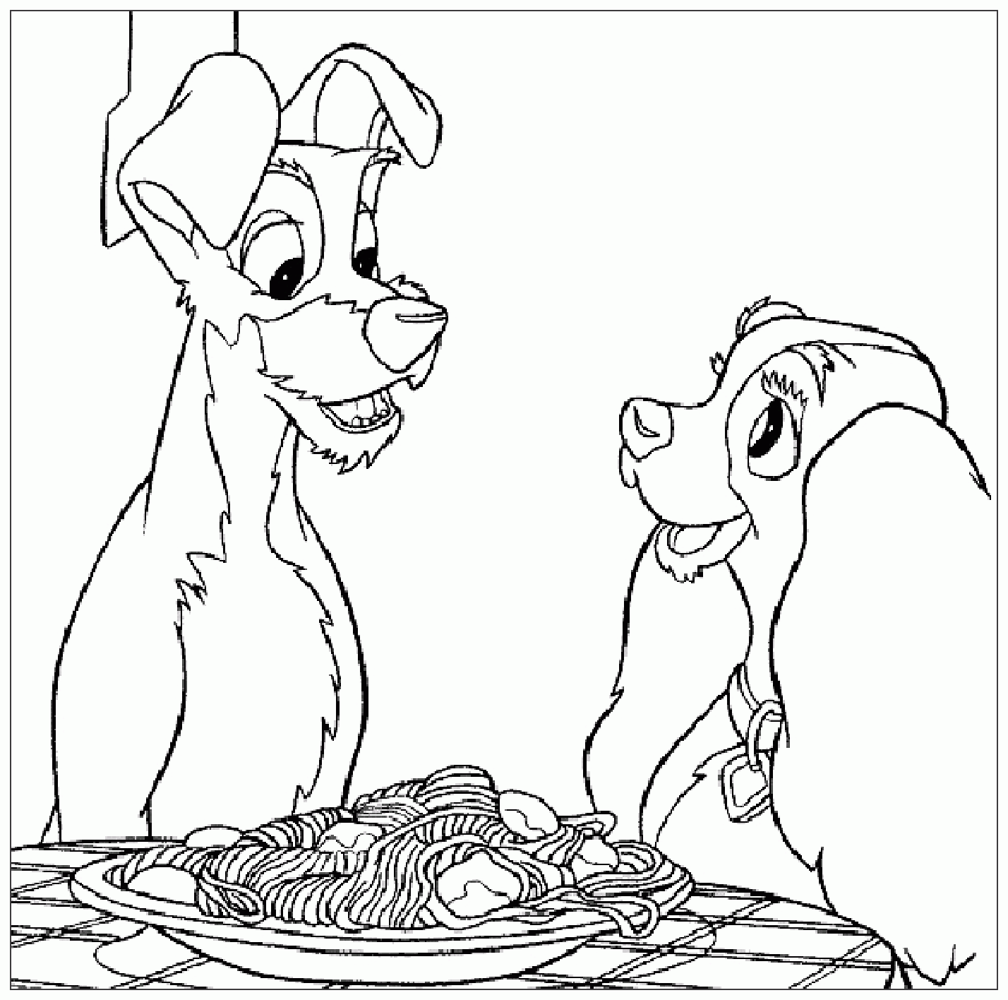 Free Drawing Of Lady And The Tramp To Download And Color The Lady And The Tramp Coloring Pages