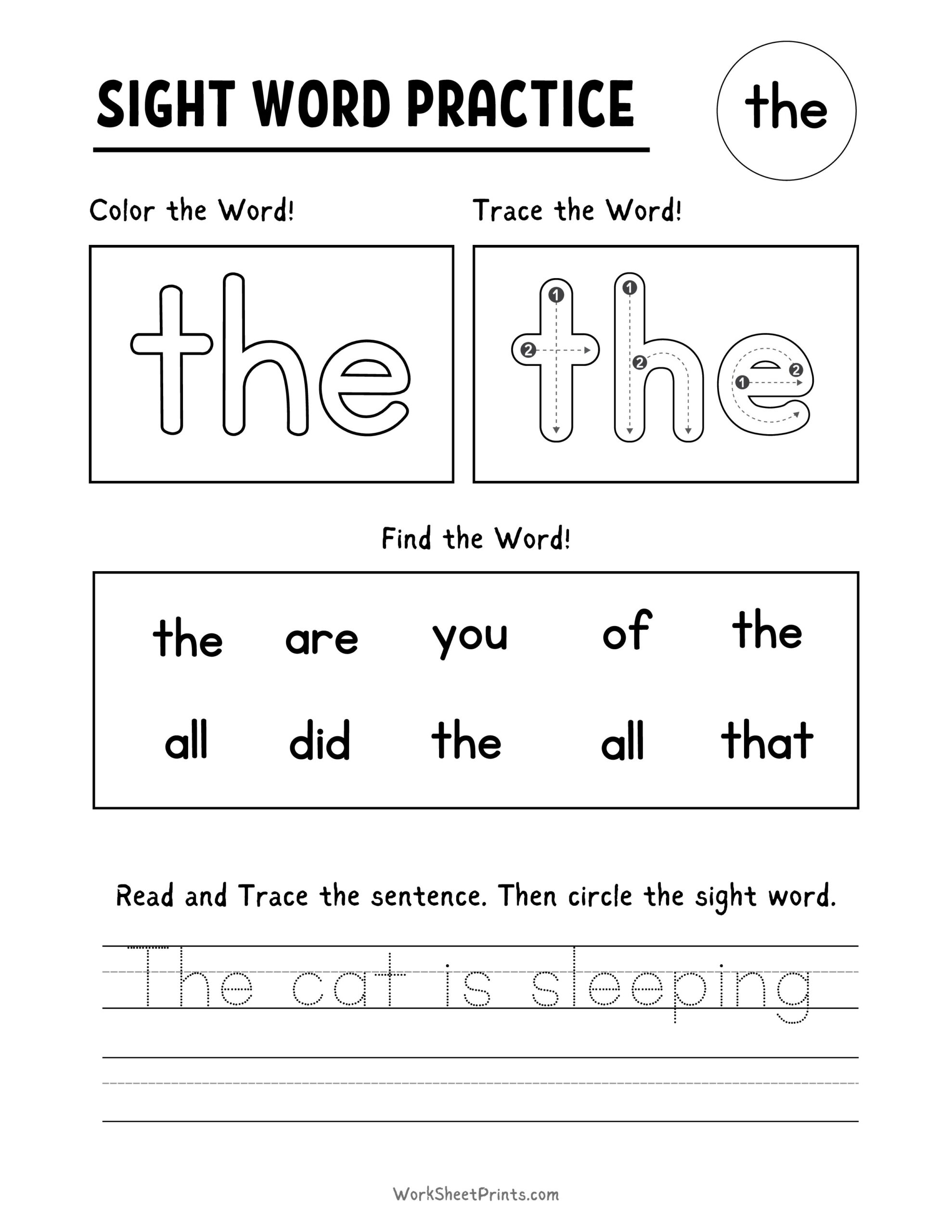 sight words for kindergarten worksheets