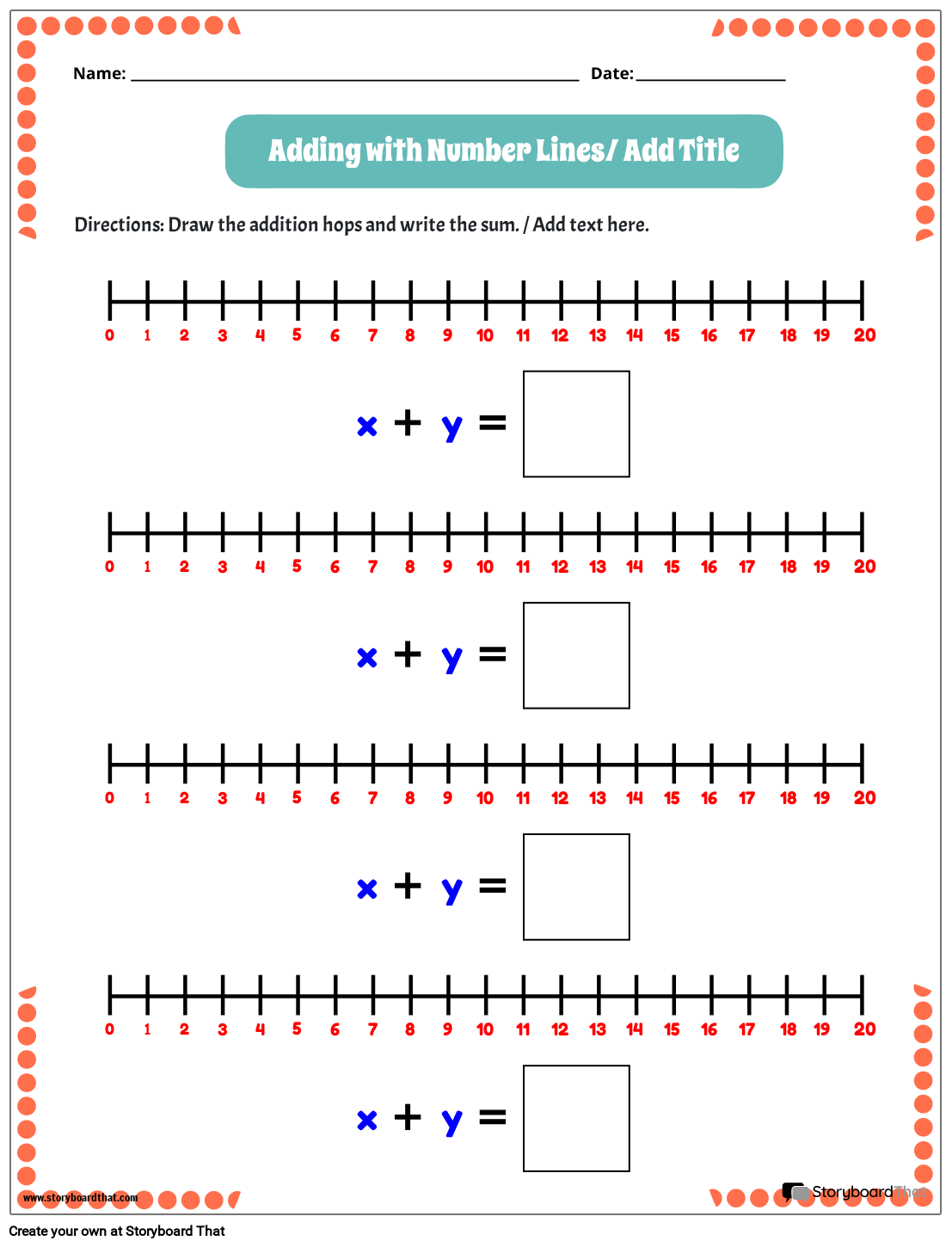 Free Math Number Line Worksheets Storyboard That