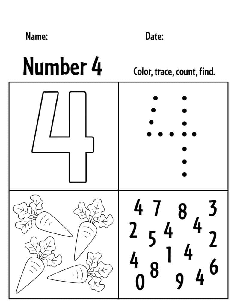 number 4 worksheets preschool