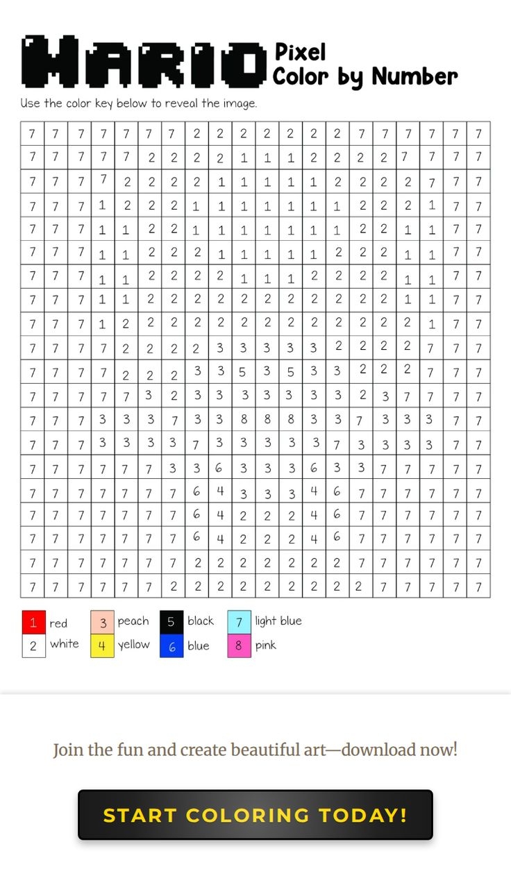 Free Pixel Color By Number Mario Pages