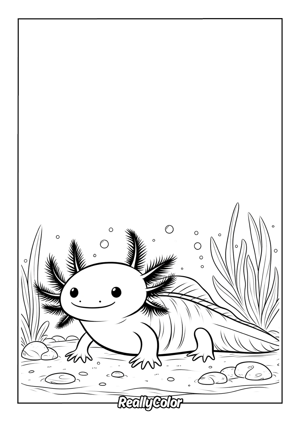 kawaii axolotl coloring page free