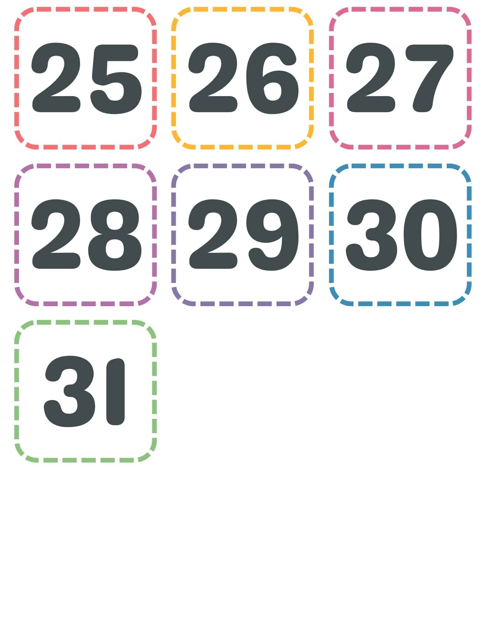 numbers to 25