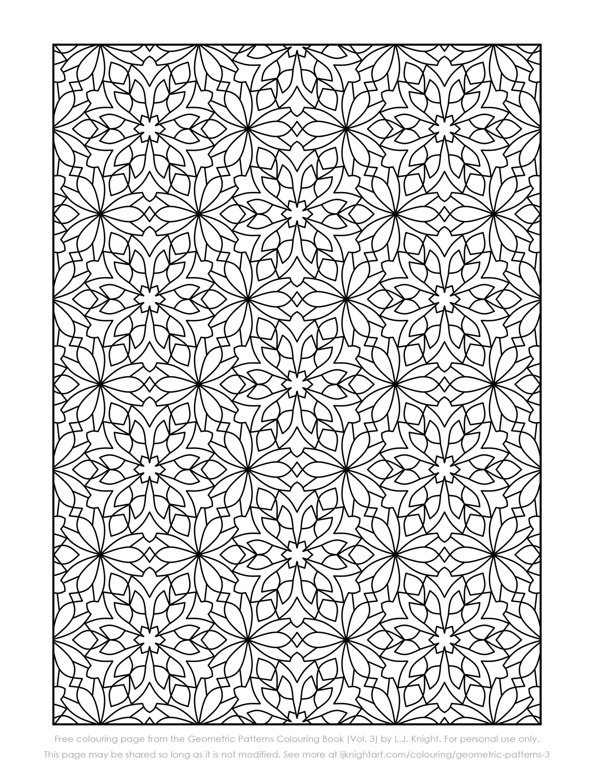 Free Printable Geometric Pattern Colouring Page L J Knight Art
