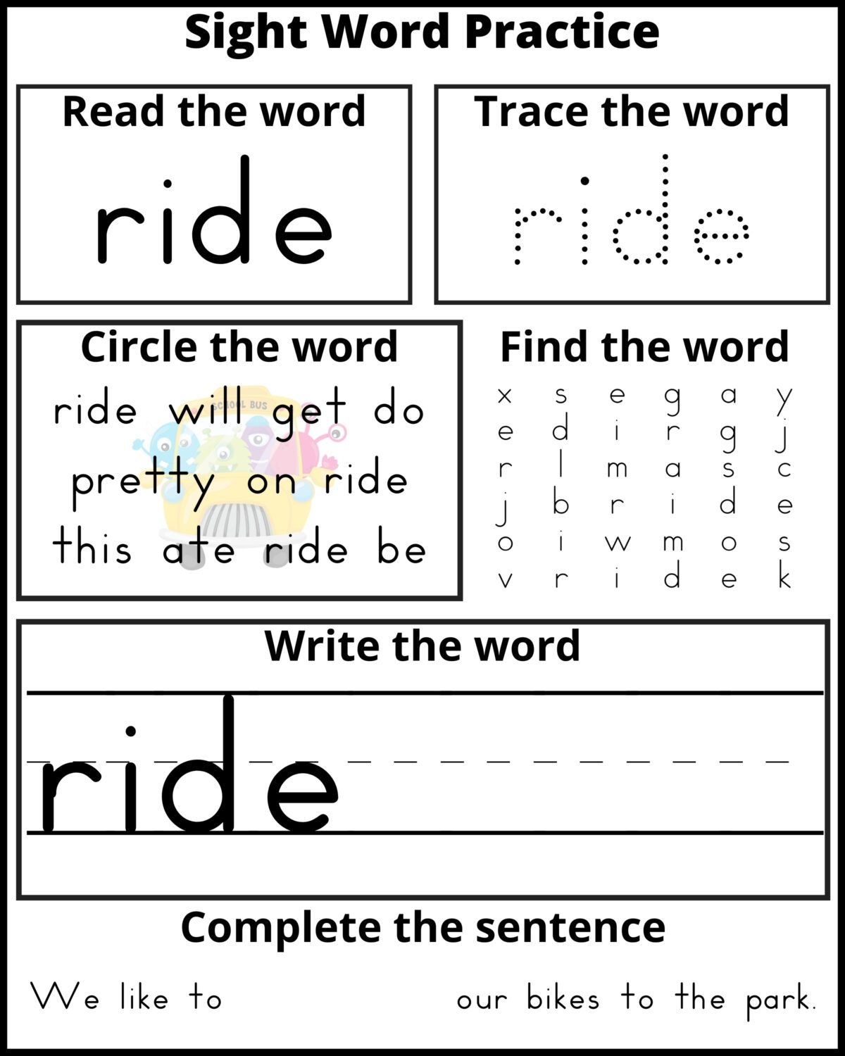 print sight words for kindergarten