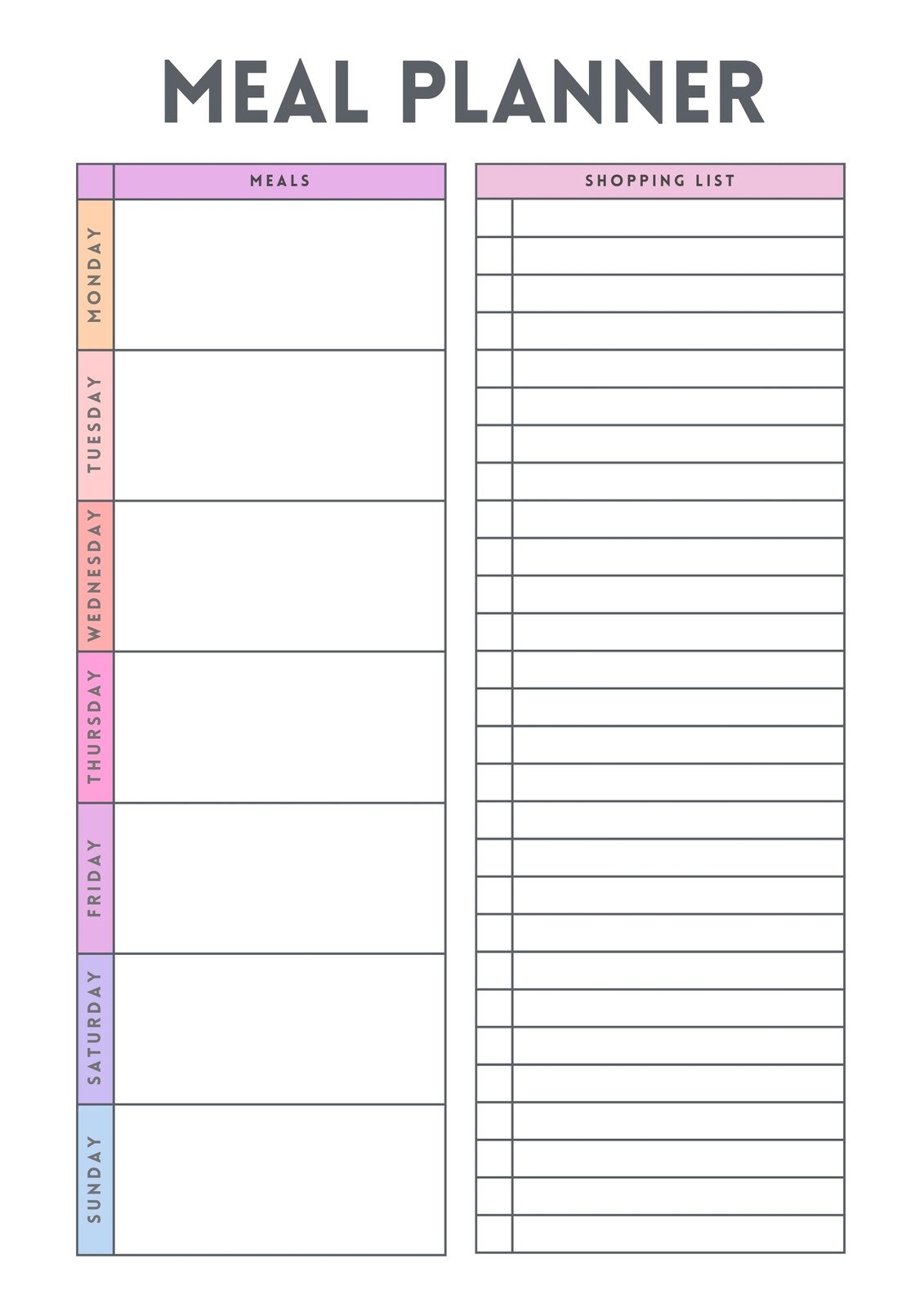 meal planner with grocery list