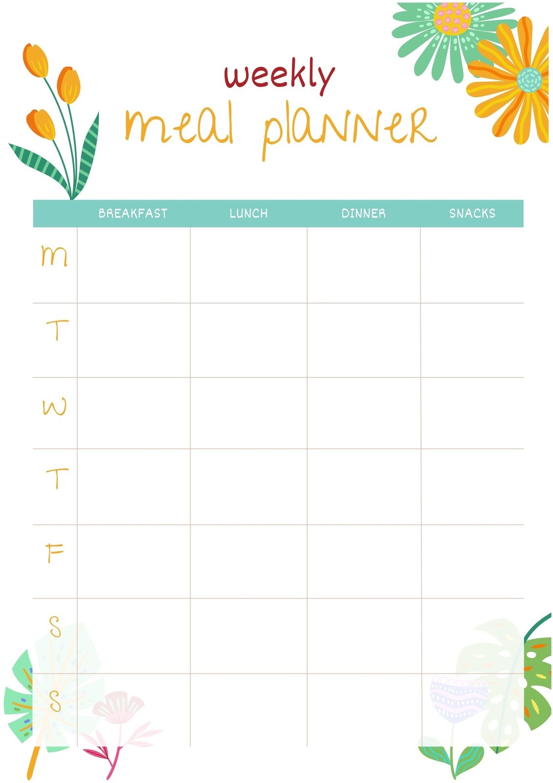 meal plan calendar template