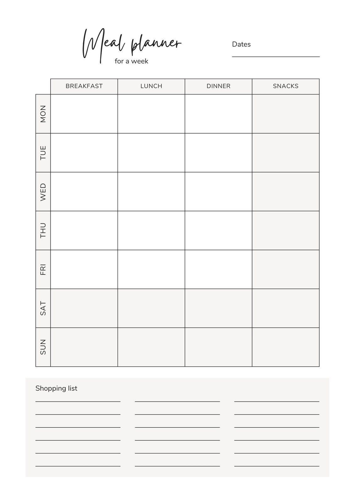 weekly planner with meal planner