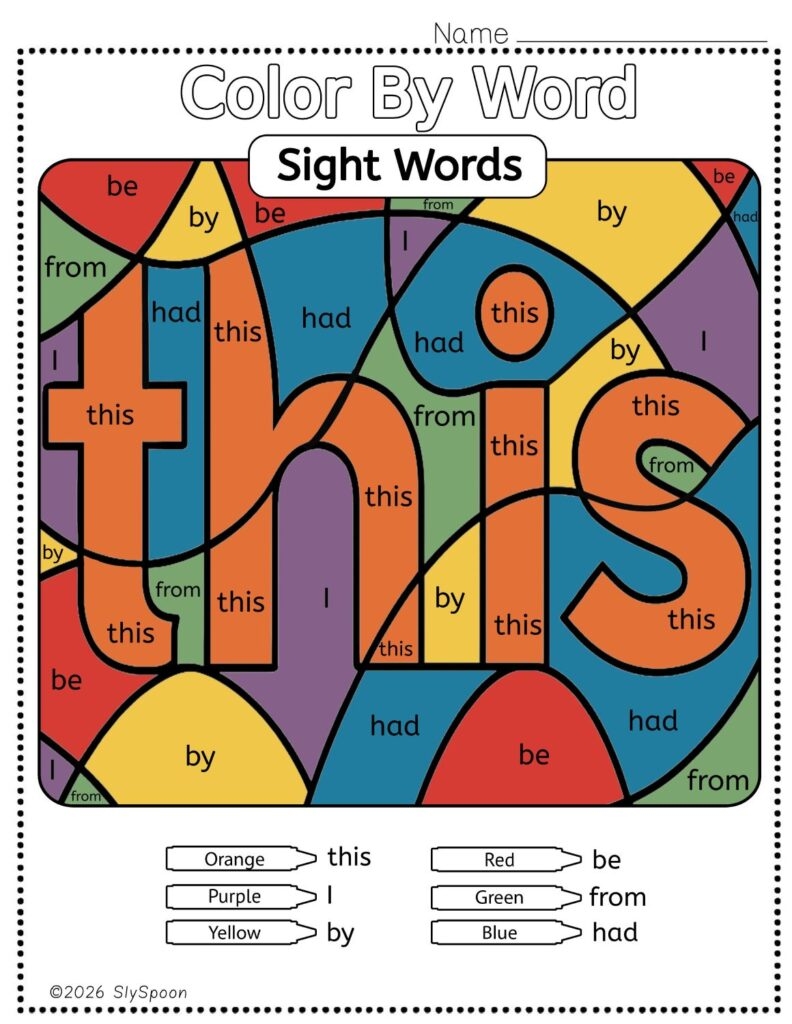 Free Printable This Sight Word Worksheets For Kindergarten First Grade Sly Spoon