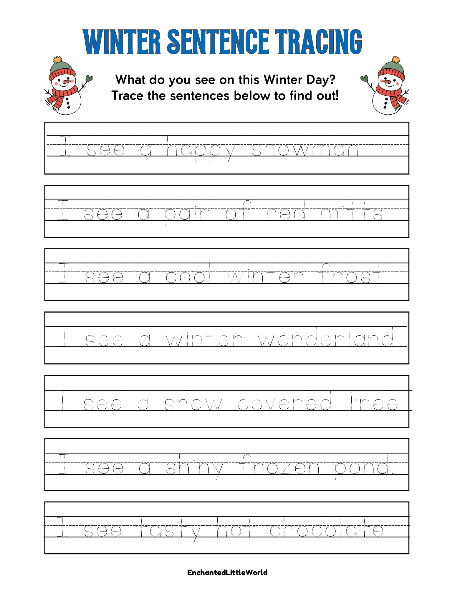 tracing sentences worksheets