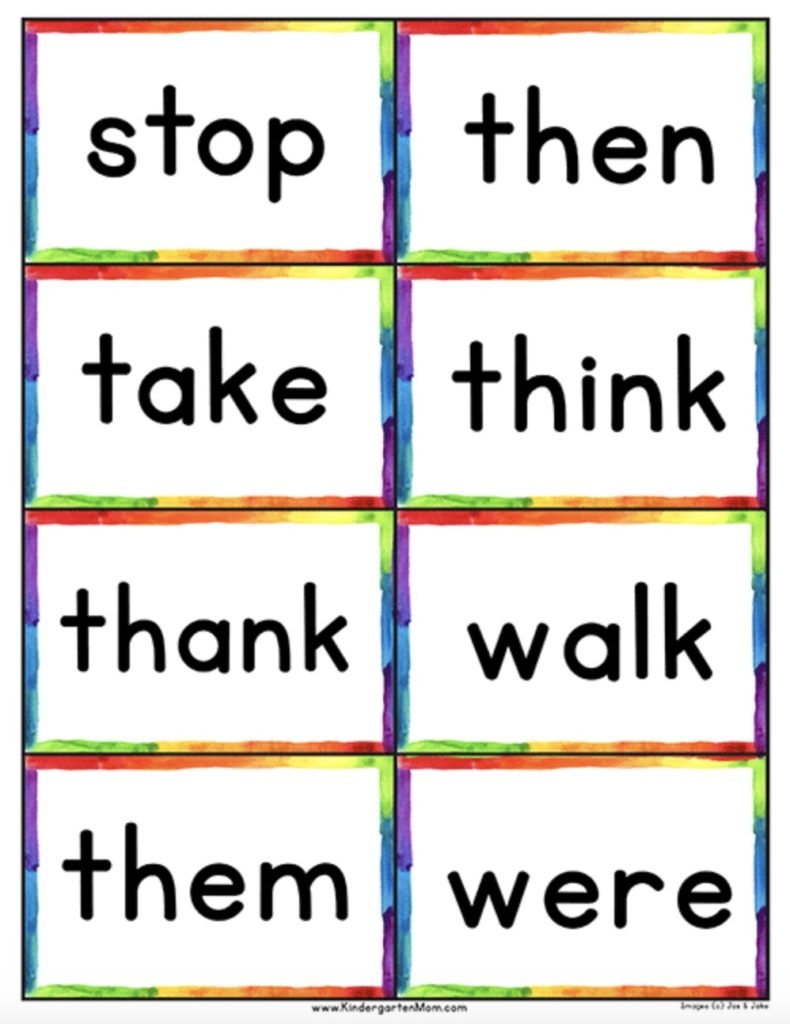 kindergarten sight words sheet
