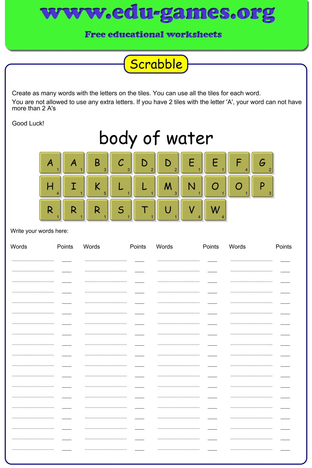 free word scramble maker printable