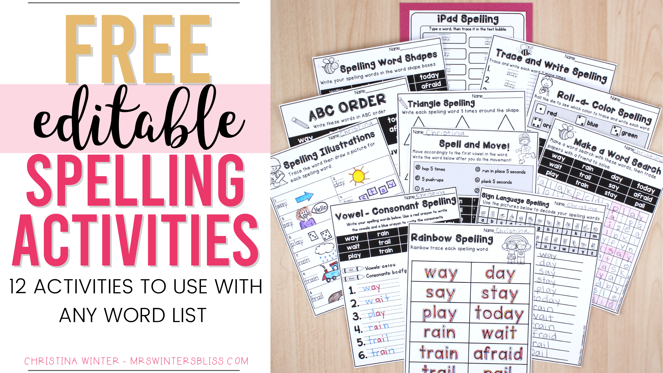 Free Spelling Activities Lead In Literacy Resources For Kindergarten 1st 2nd Grade