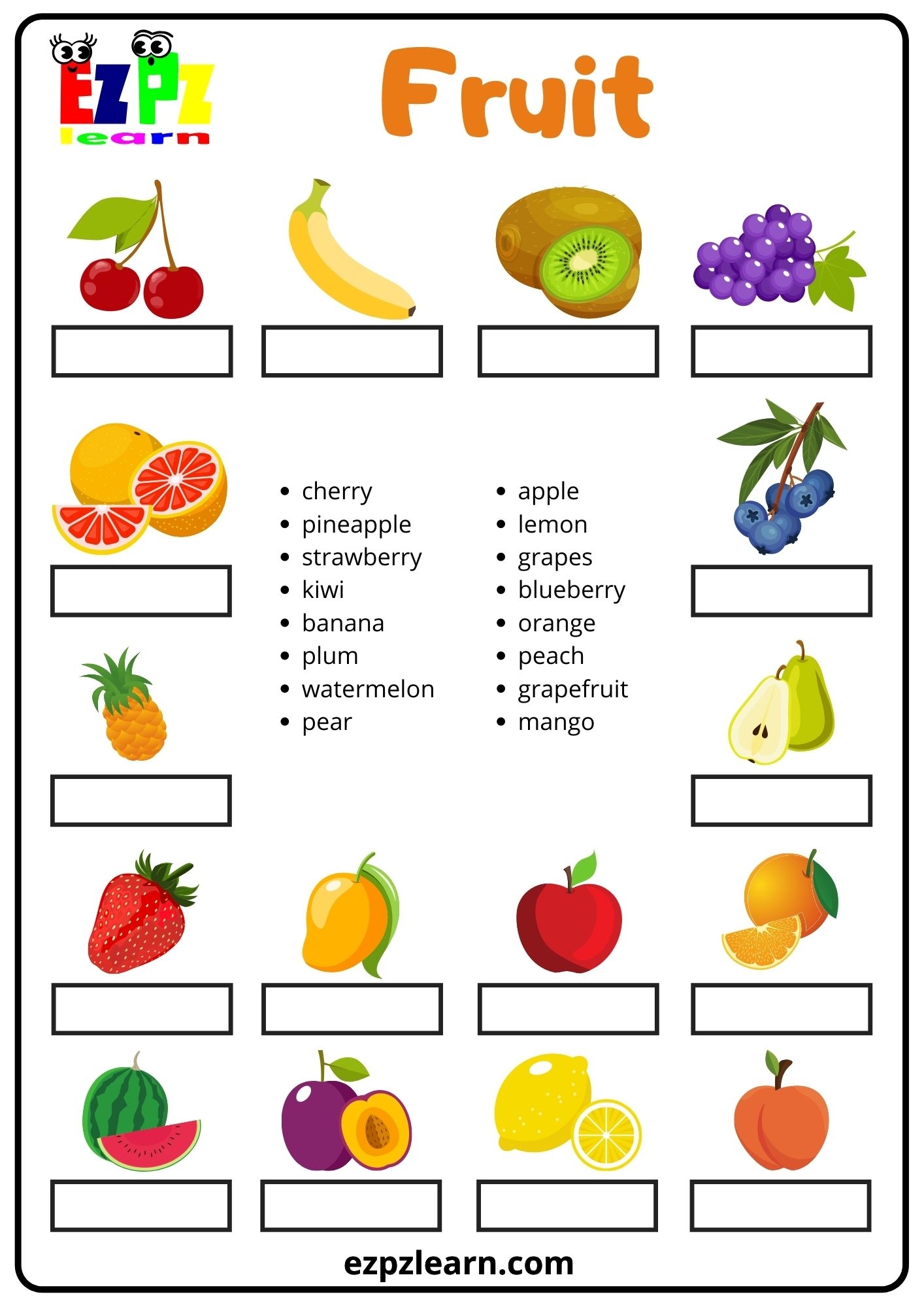 Fruit Word Match Ezpzlearn