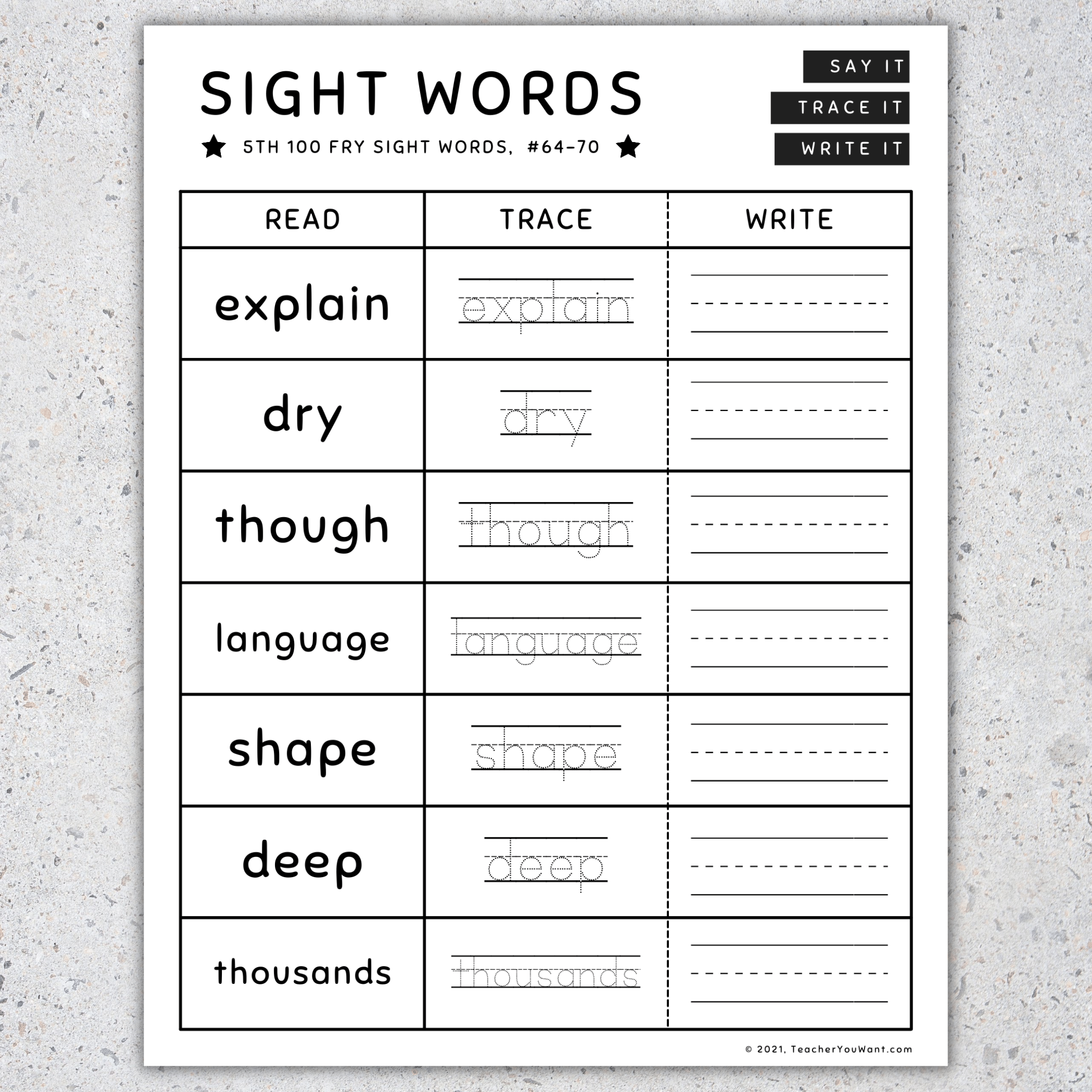 Fry Sight Words Read Trace Write Worksheet 401 500 SET 4 Made By Teachers