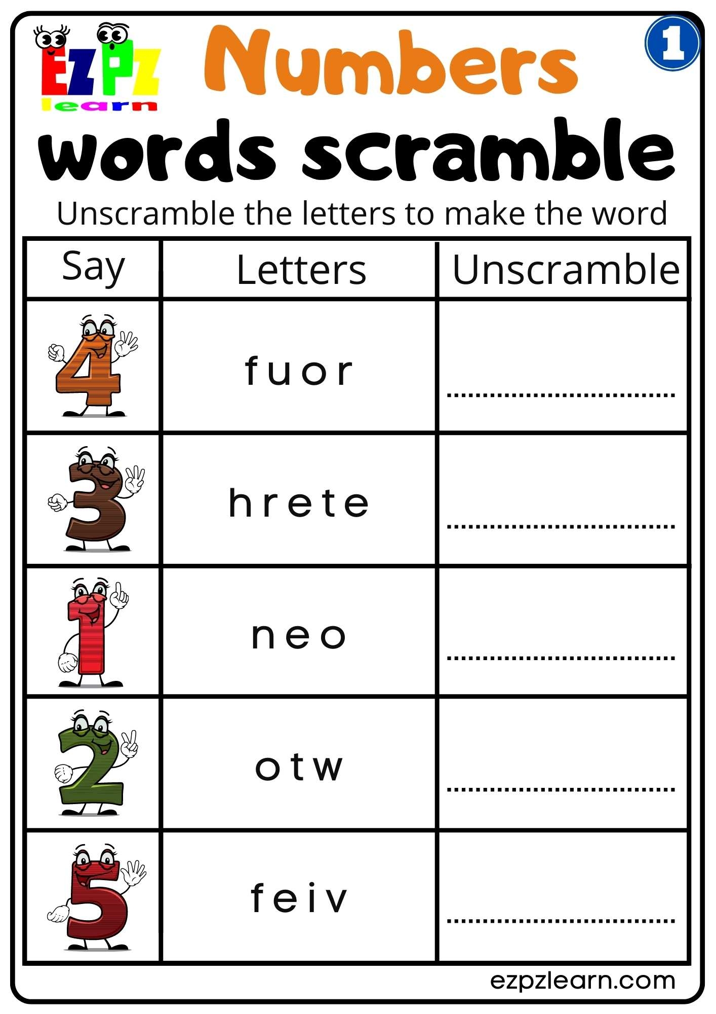 number words worksheet