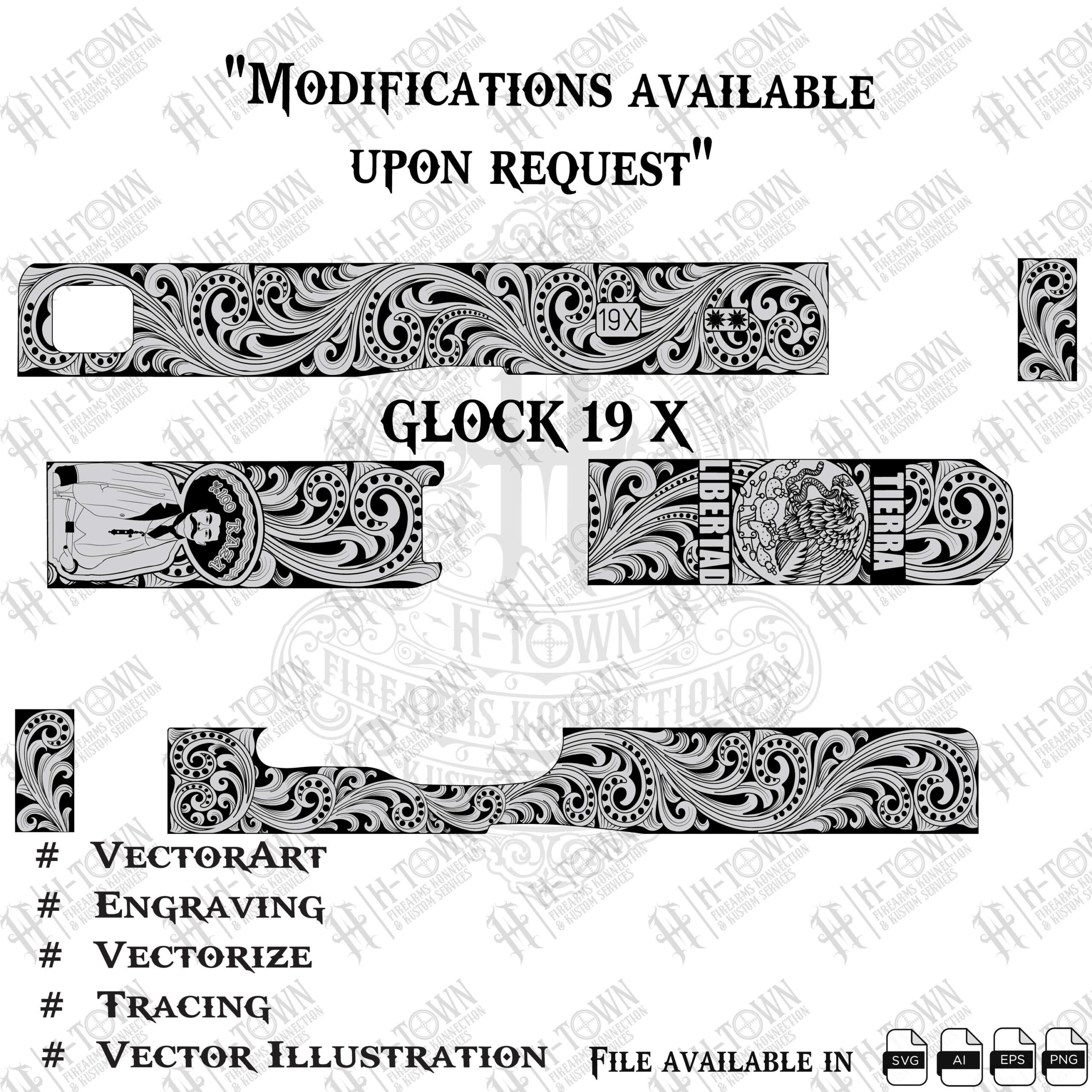 GLOCK 19 X Engraving Scroll Vector Ornamental Grip Design Full Slide Svg Png AI EPS Custom Laser Template Etsy