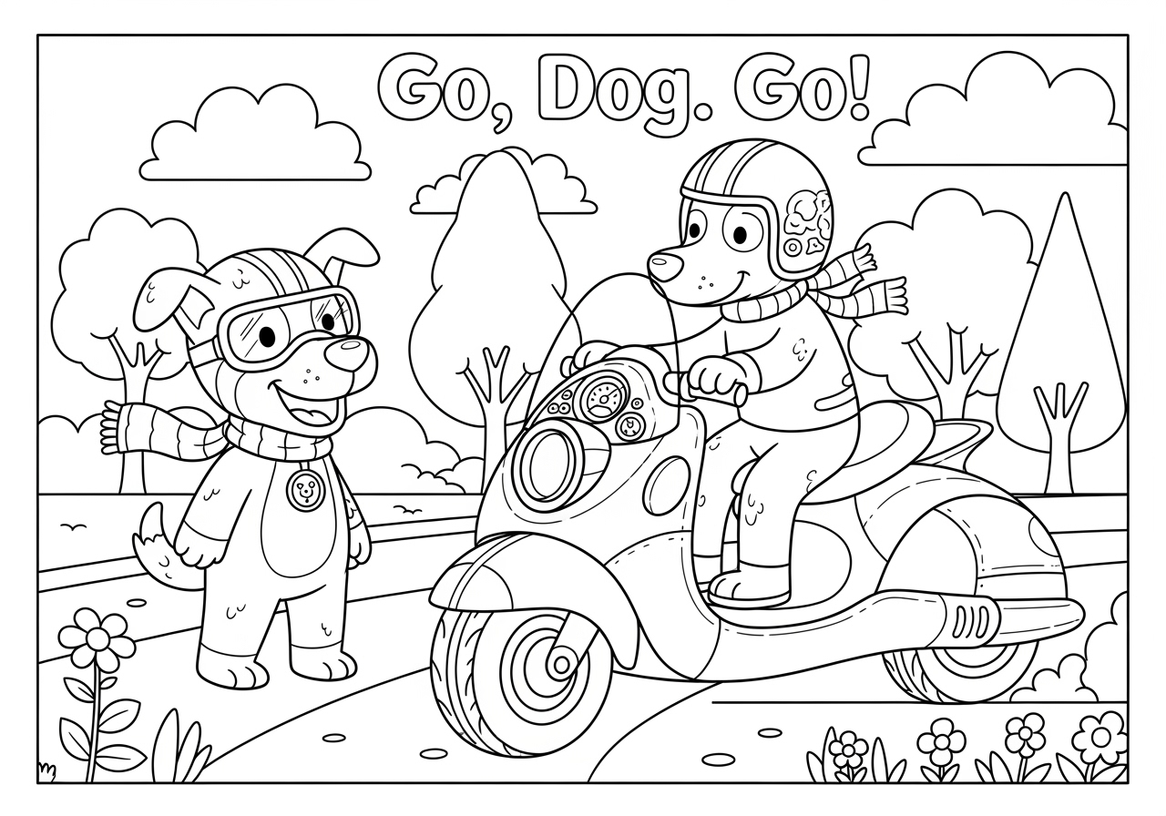 Go Dog Go Colouring Pages Free Printables For Kids