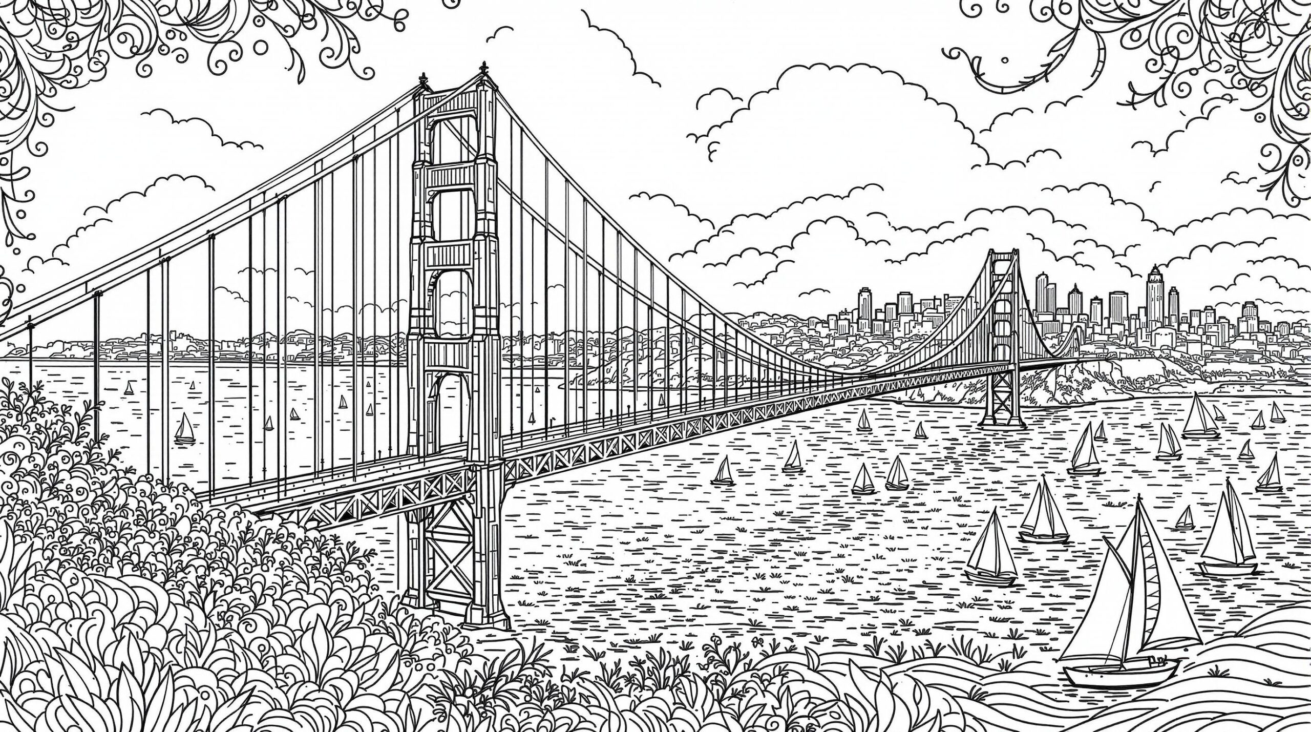 Golden Gate Bridge Adult Coloring Page San Francisco Art Pattern Colorazen