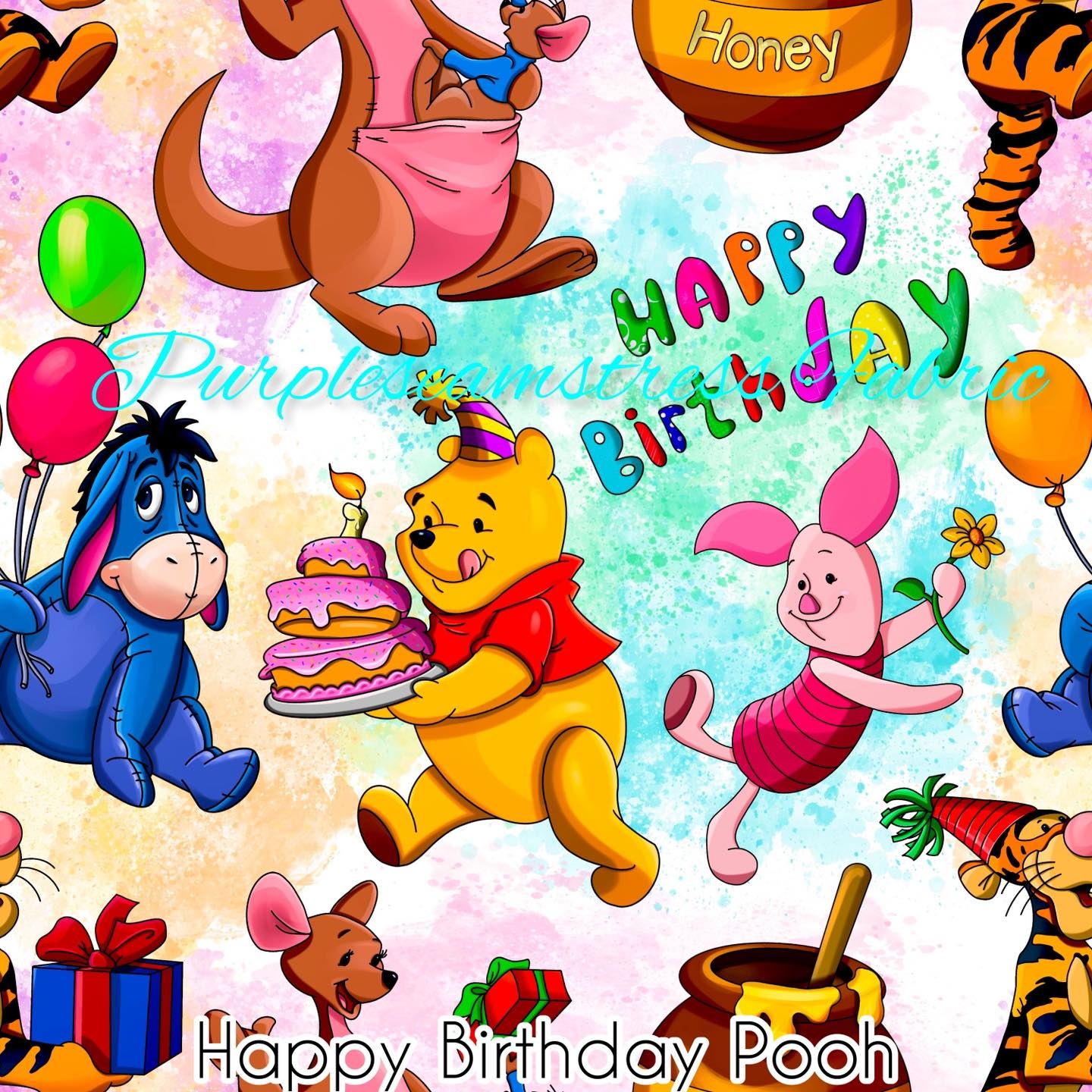 Happy Birthday Pooh Fabric Purpleseamstress Fabric
