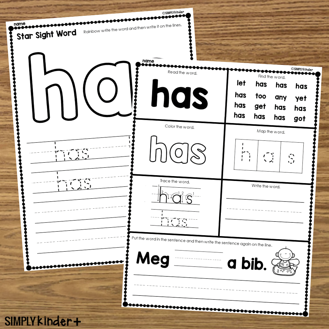 Has Sight Word Printable Activities Simply Kinder Printable Membership