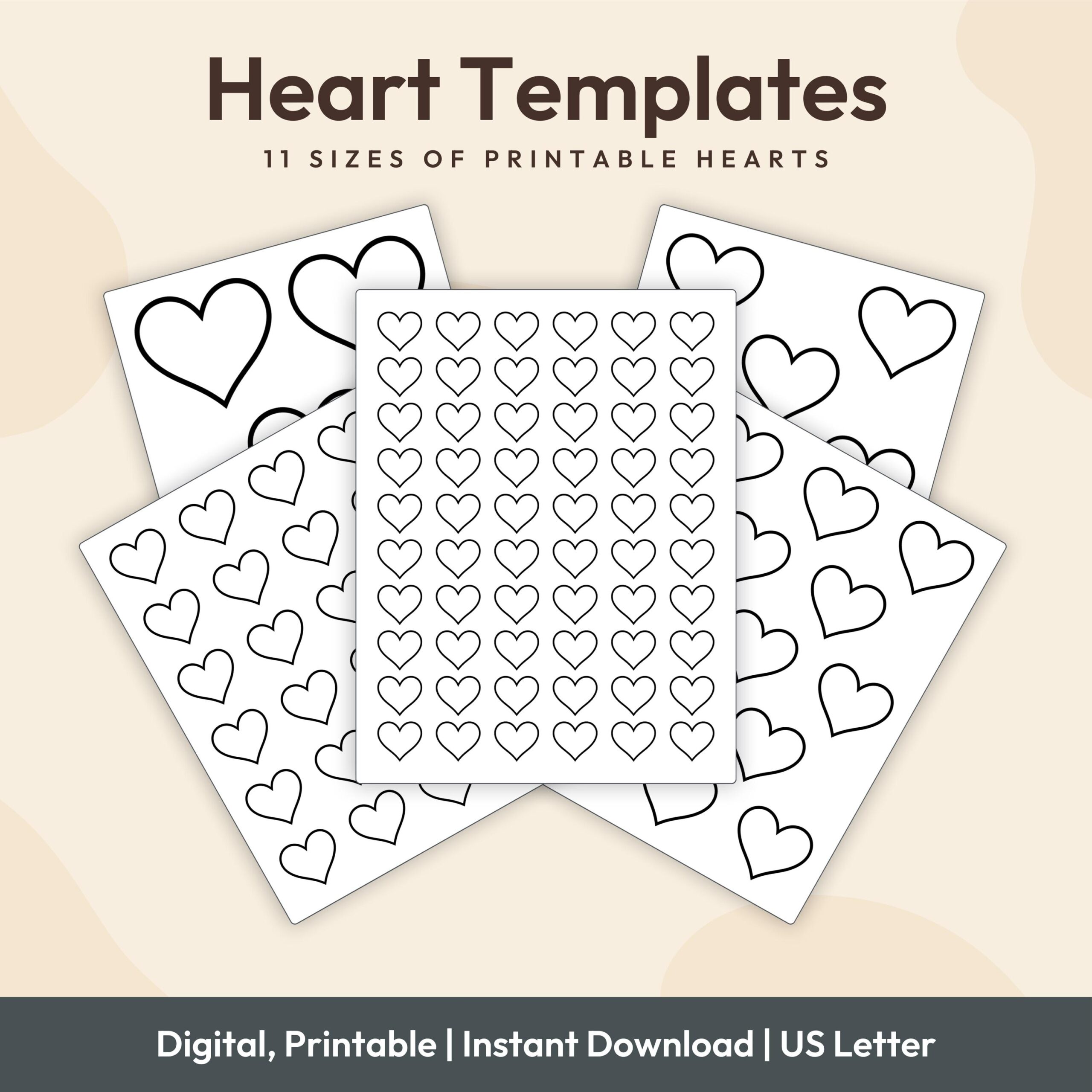 Hearts Shape Template Printable PDF Craft Heart Cutouts Tracing Templates Art Project Stencils Etsy Israel