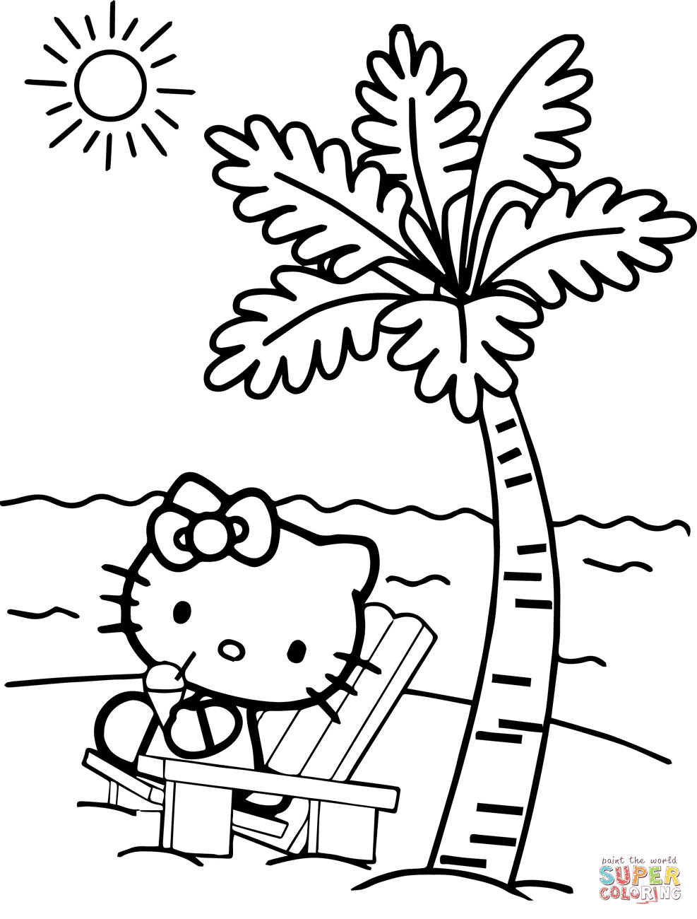 Hello Kitty At The Beach Coloring Page Free Printable