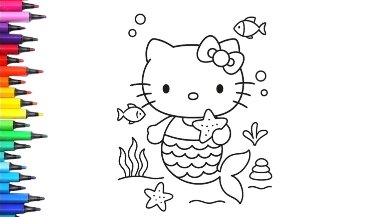 Hello Kitty Mermaid In The Sea With Fishes Easy Drawing And Coloring For Kids YouTube