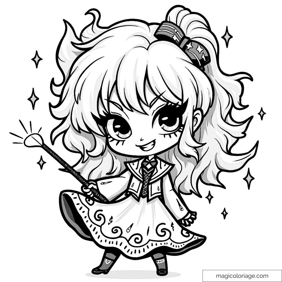 Hermione Granger Chibi Coloring Page With Magic Wand