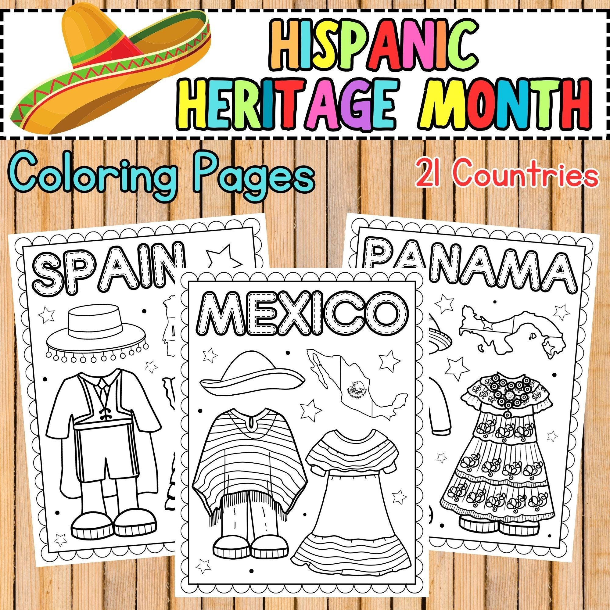 Hispanic Heritage Month Coloring Pages Spanish Speaking Countries Clothes Map Etsy