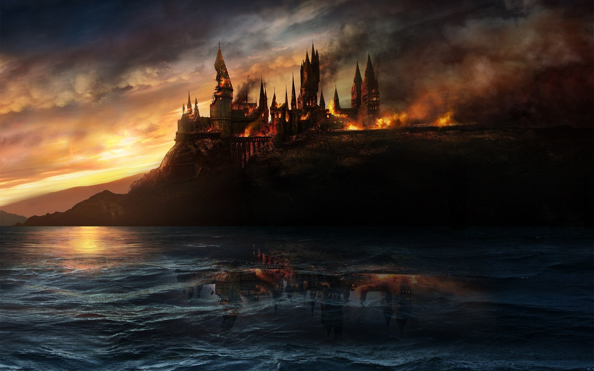 Hogwarts Castle In Flames HD Wallpaper