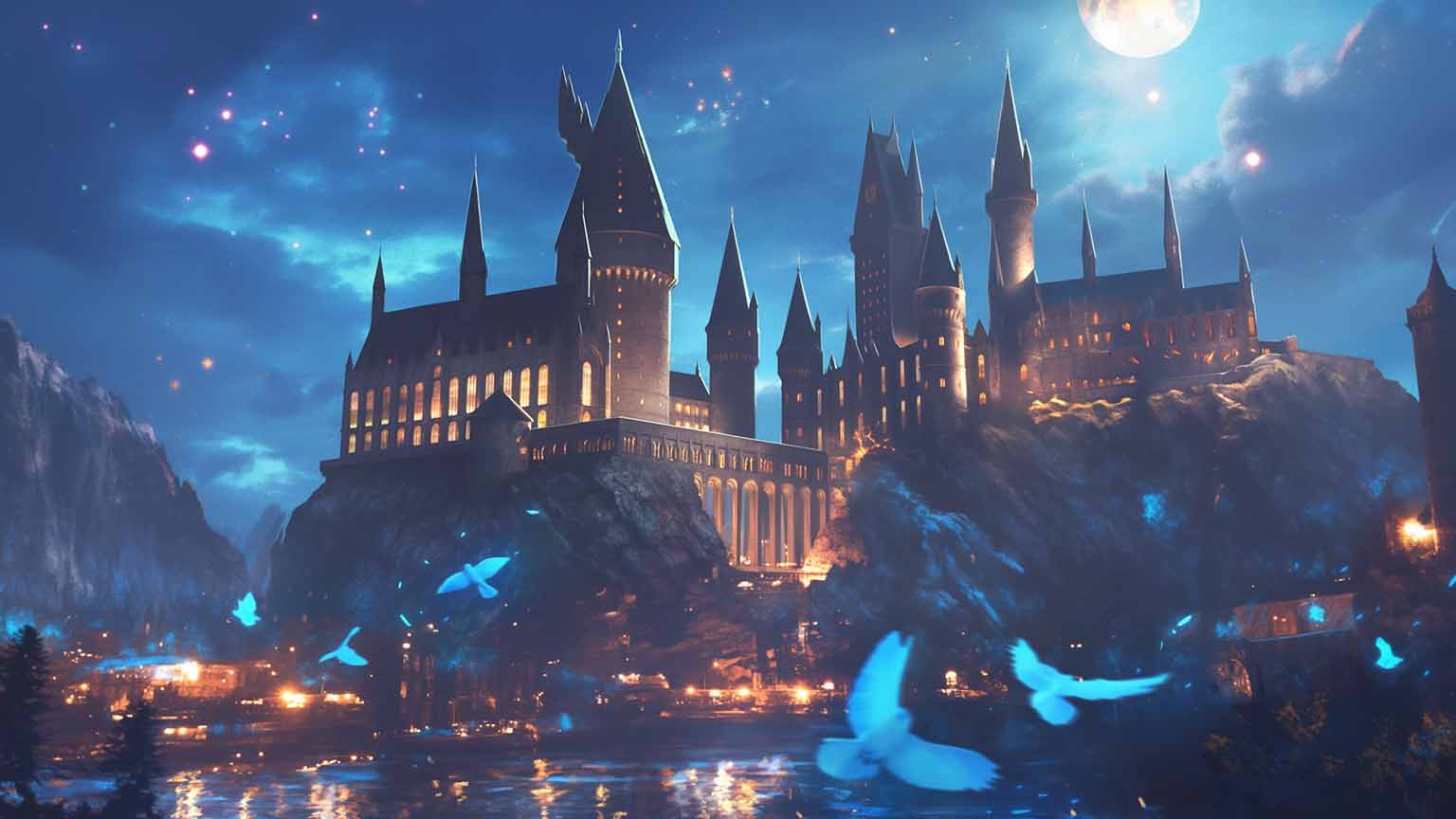 Hogwarts Castle Night Sky Desktop Wallpaper Hogwarts Wallpaper