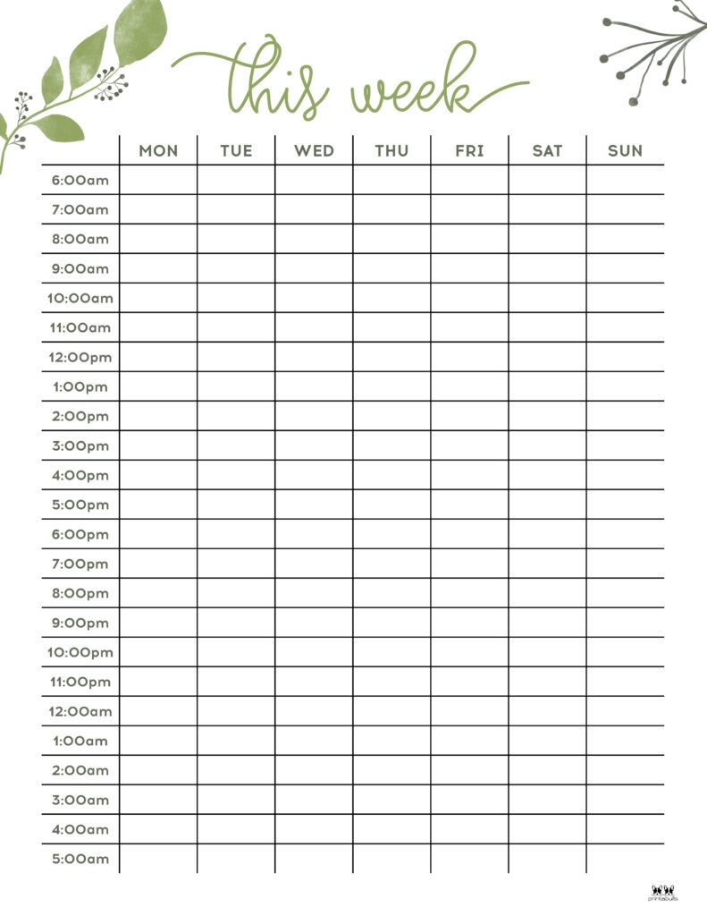 week hour by hour planner