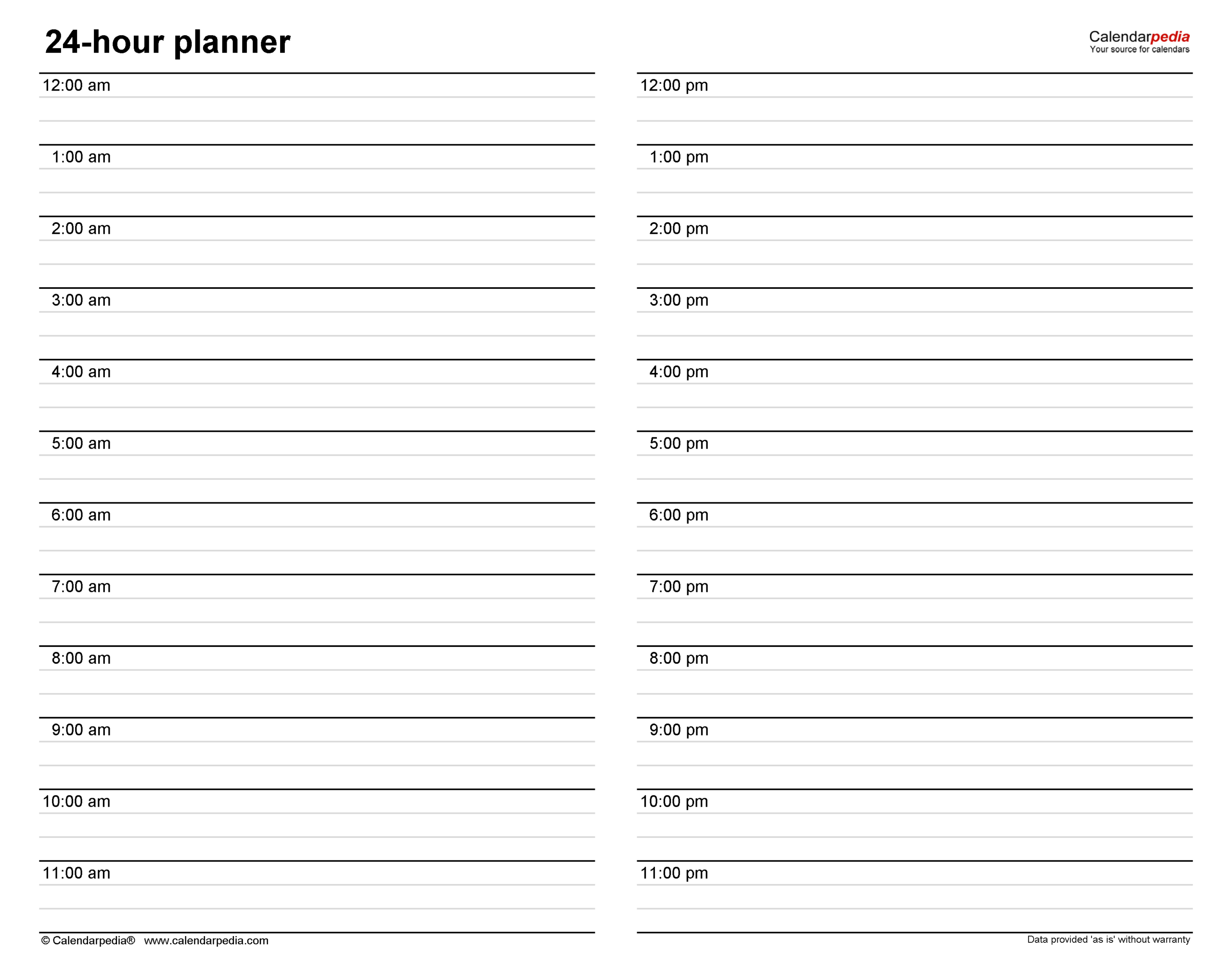 Hourly Planners In Microsoft Word Format 20 Templates