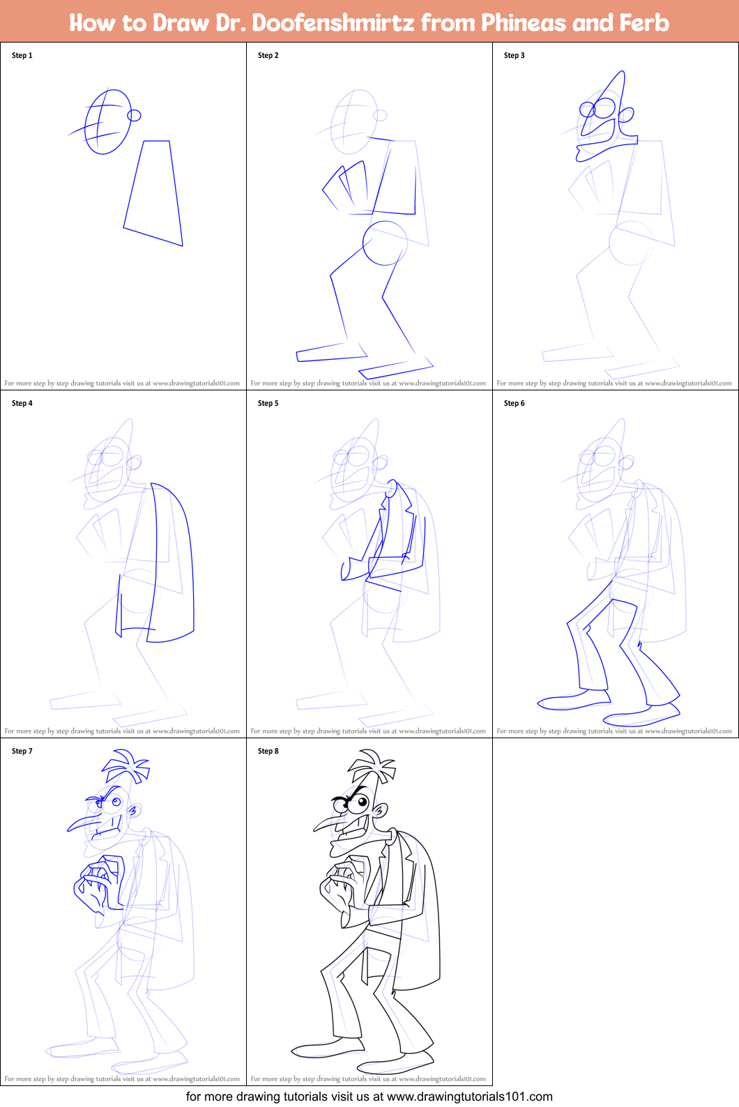 How To Draw Dr Doofenshmirtz From Phineas And Ferb Phineas And Ferb Step By Step DrawingTutorials101
