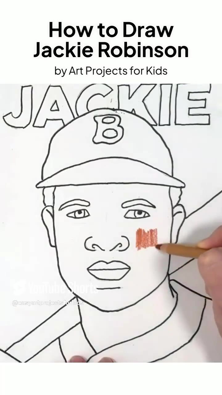 How To Draw Jackie Robinson Easy Step by Step Art Lesson For Kids