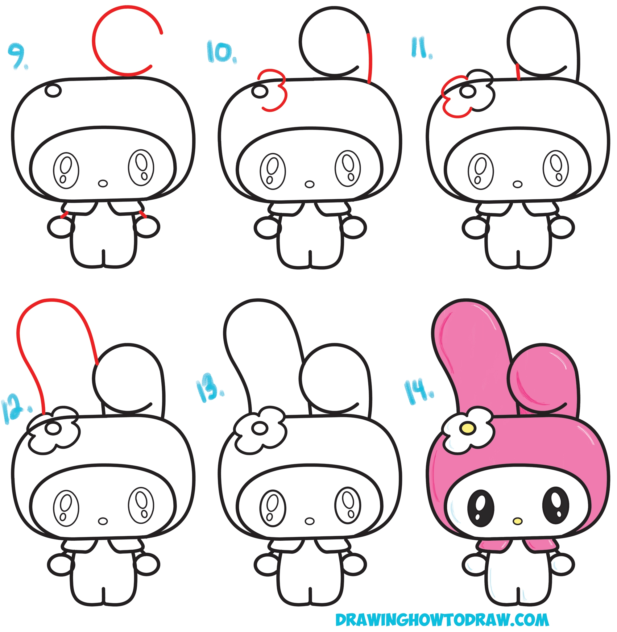 How To Draw Kawaii Chibi My Melody From Hello Kitty A Cute Bunny With A Hood On Easy Steps Drawing Lesson How To Draw Step By Step Drawing Tutorials
