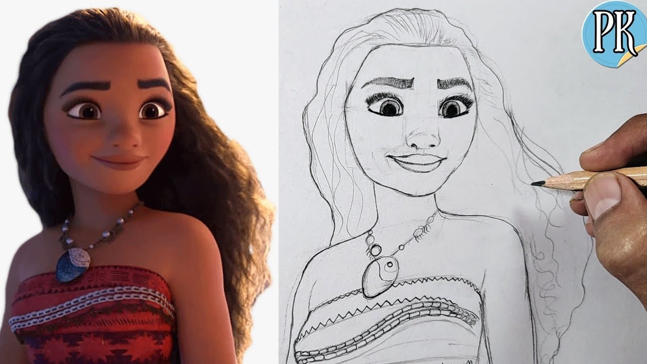 How To Draw MOANA Disney Princess Easy Step By Step YouTube