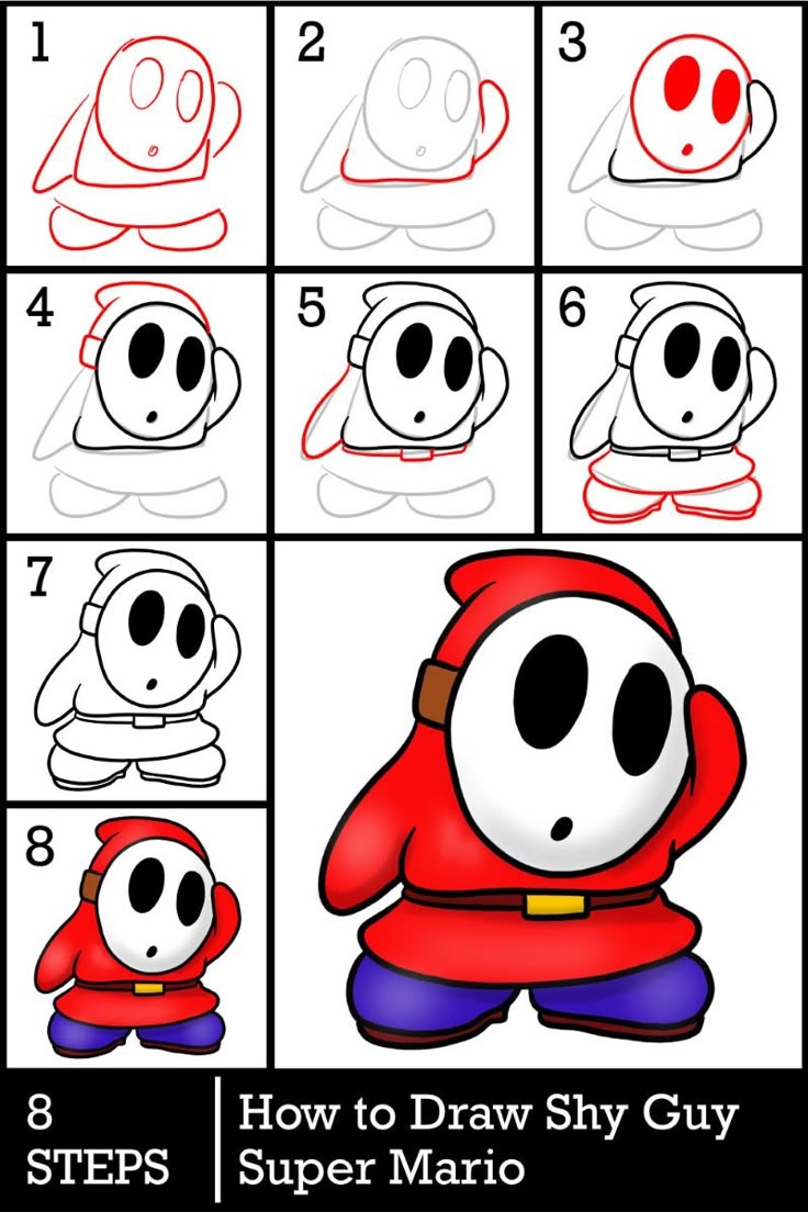 How To Draw Shy Guy Easy Super Mario Drawing Guide