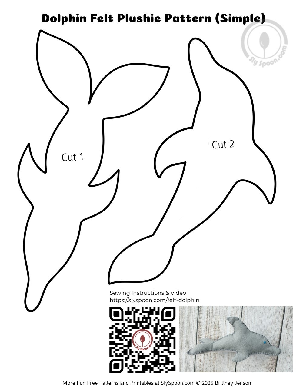 How To Hand Sew A Simple Felt Dolphin Plushie Free Printable Pattern Great For Beginners And Kids Sly Spoon
