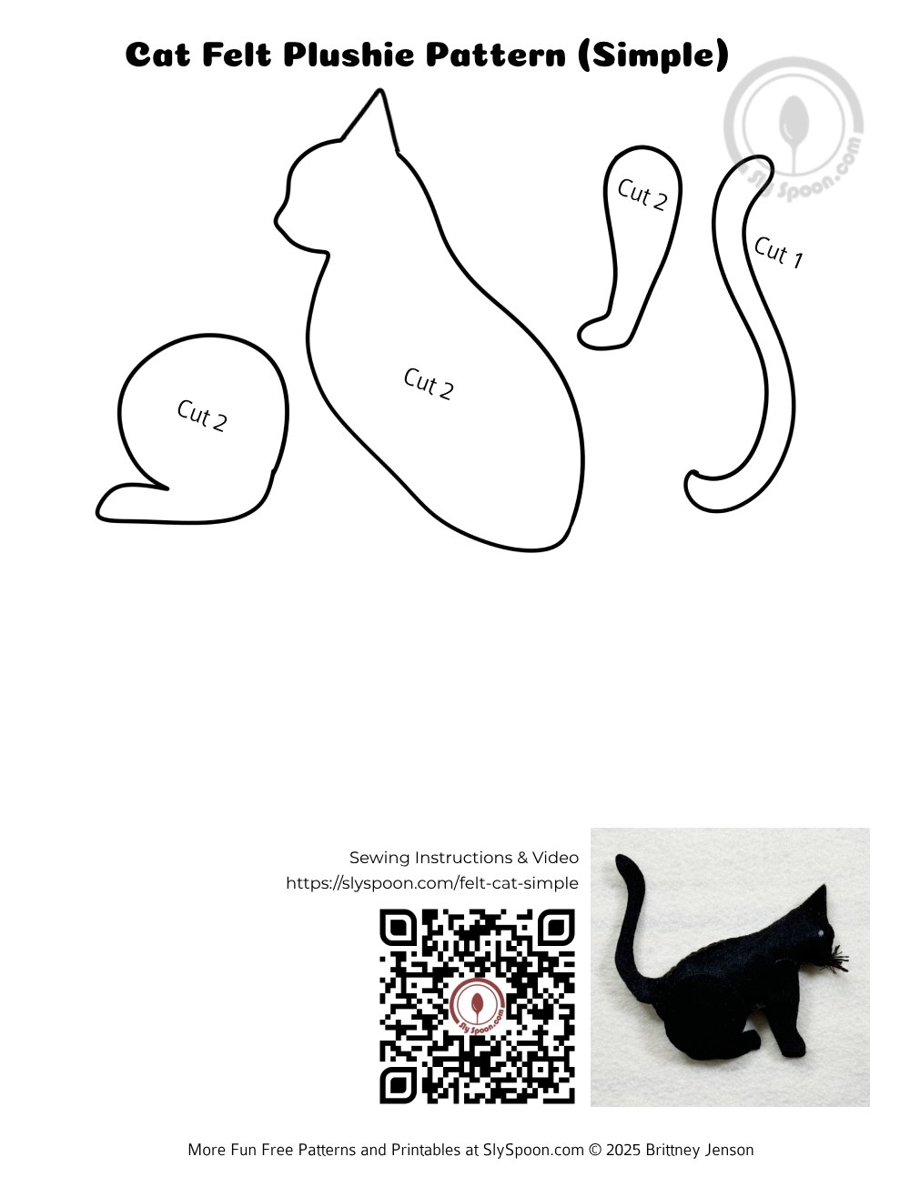 How To Hand Sew A Simple Felt Kitty Cat Kitten Free Printable Pattern Great For Beginners And Kids Sly Spoon