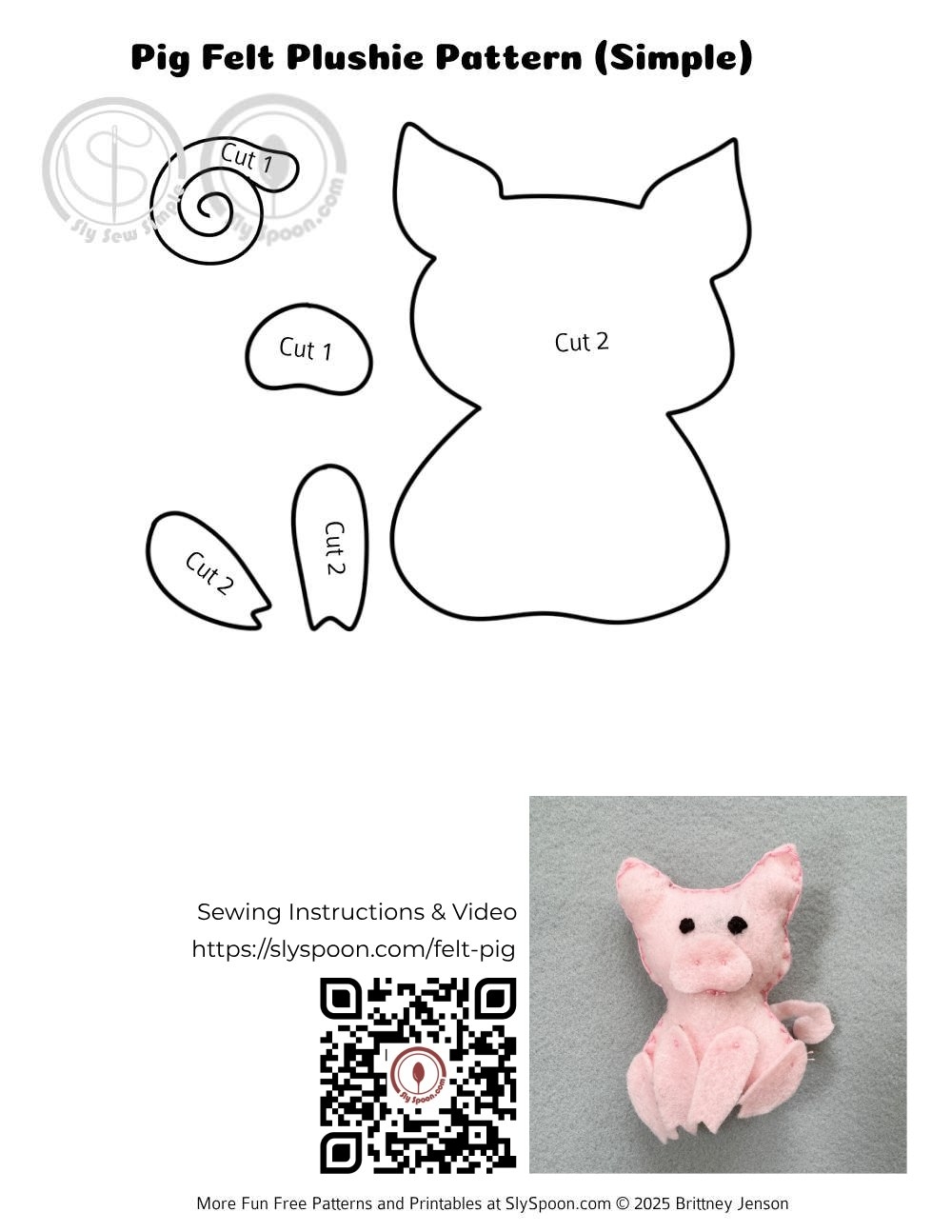 How To Hand Sew A Simple Felt Pig Plushie Free Printable Pattern Great For Beginners And Kids Sly Spoon