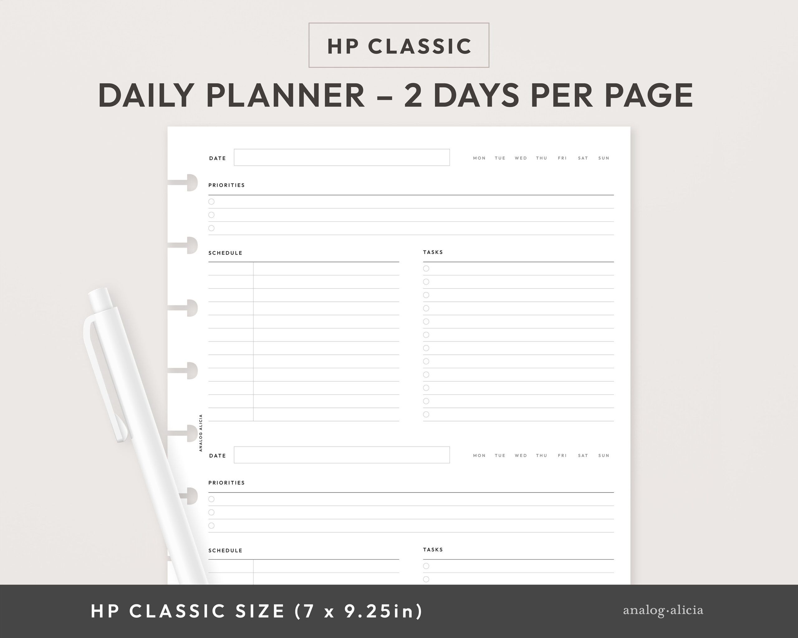 2 page daily planner