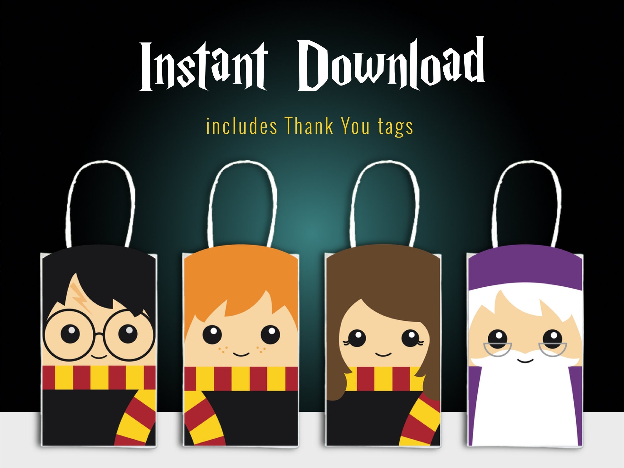HP Wizard Party Favor Bag Printable With Thank You Tags digital Download Etsy