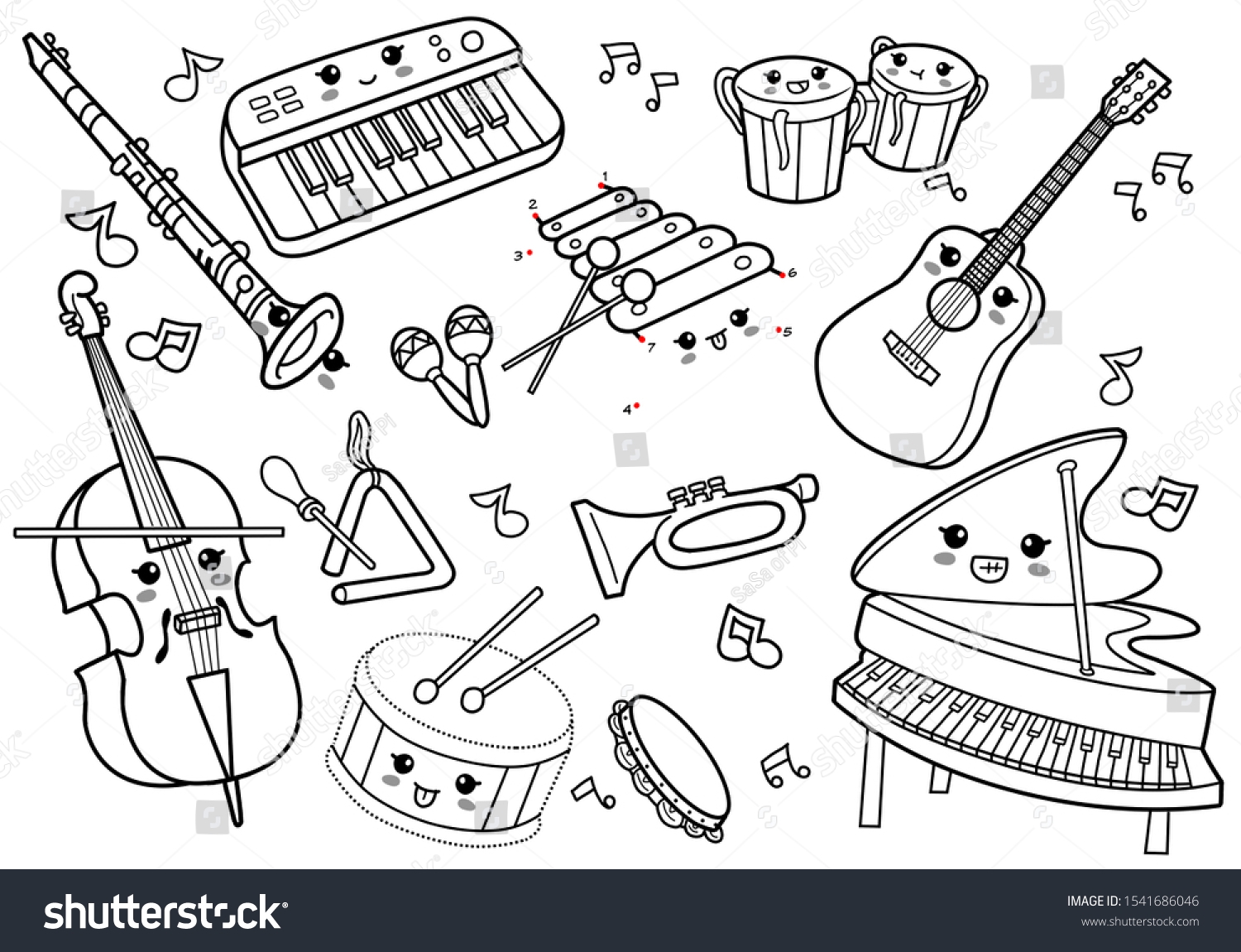 Instruments Coloring Page Kids Stock Illustration 1541686046 Shutterstock